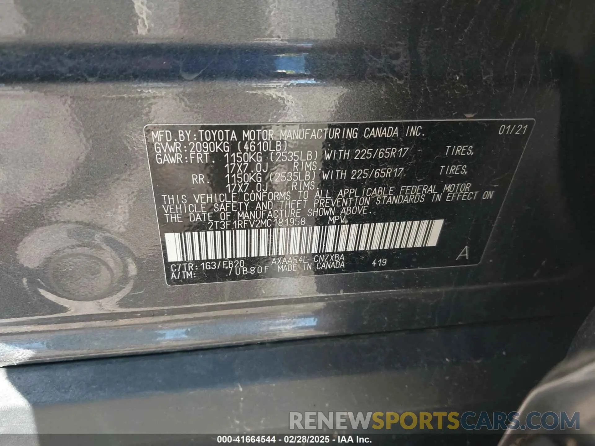 9 fotografías del automóvil dañado 2T3F1RFV2MC181958 TOYOTA RAV4 2021