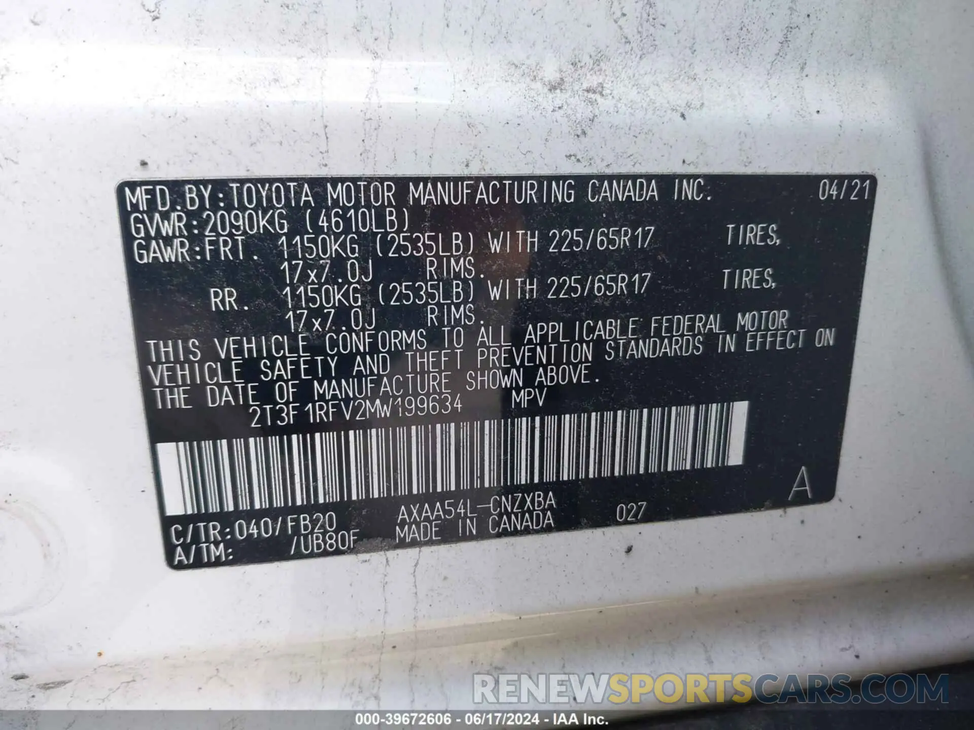 9 fotografías del automóvil dañado 2T3F1RFV2MW199634 TOYOTA RAV4 2021