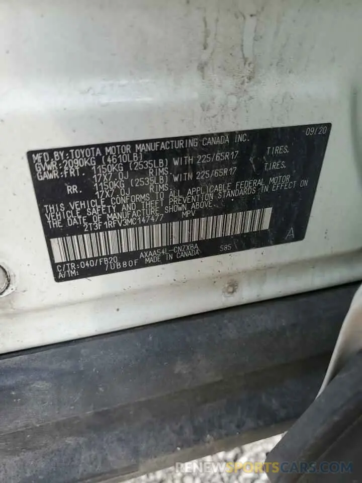 13 fotografías del automóvil dañado 2T3F1RFV3MC147477 TOYOTA RAV4 2021