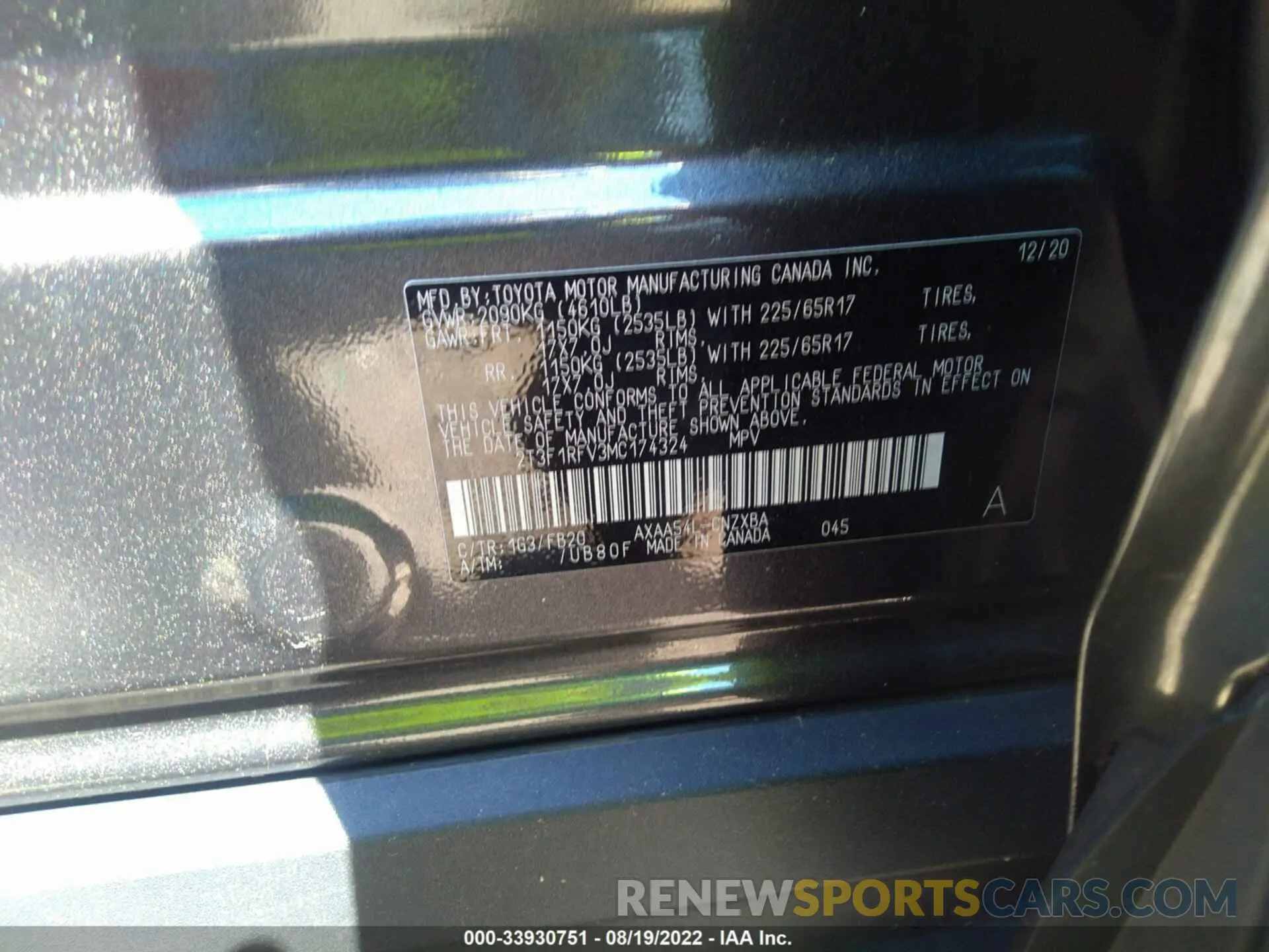 9 fotografías del automóvil dañado 2T3F1RFV3MC174324 TOYOTA RAV4 2021