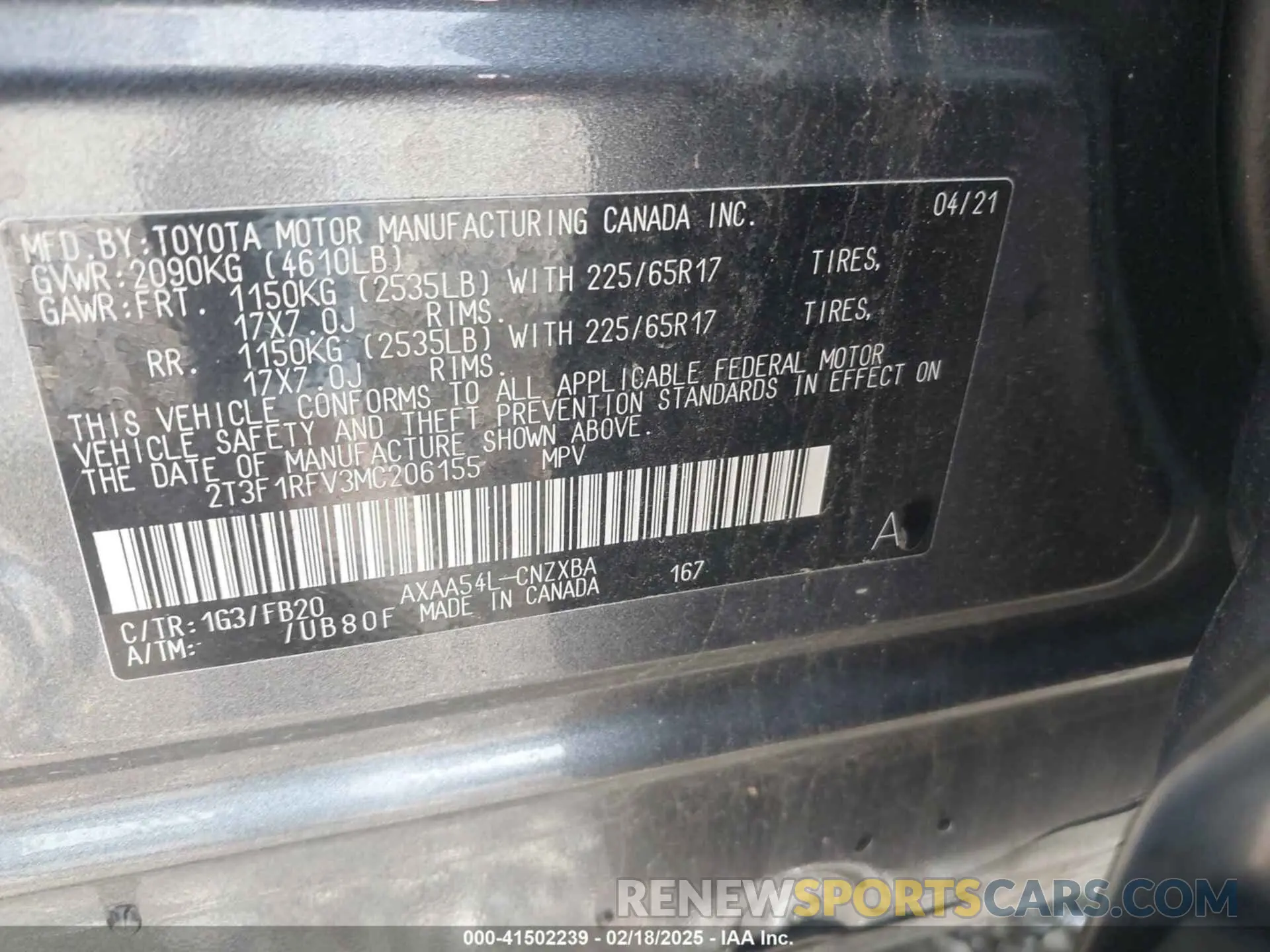 9 fotografías del automóvil dañado 2T3F1RFV3MC206155 TOYOTA RAV4 2021