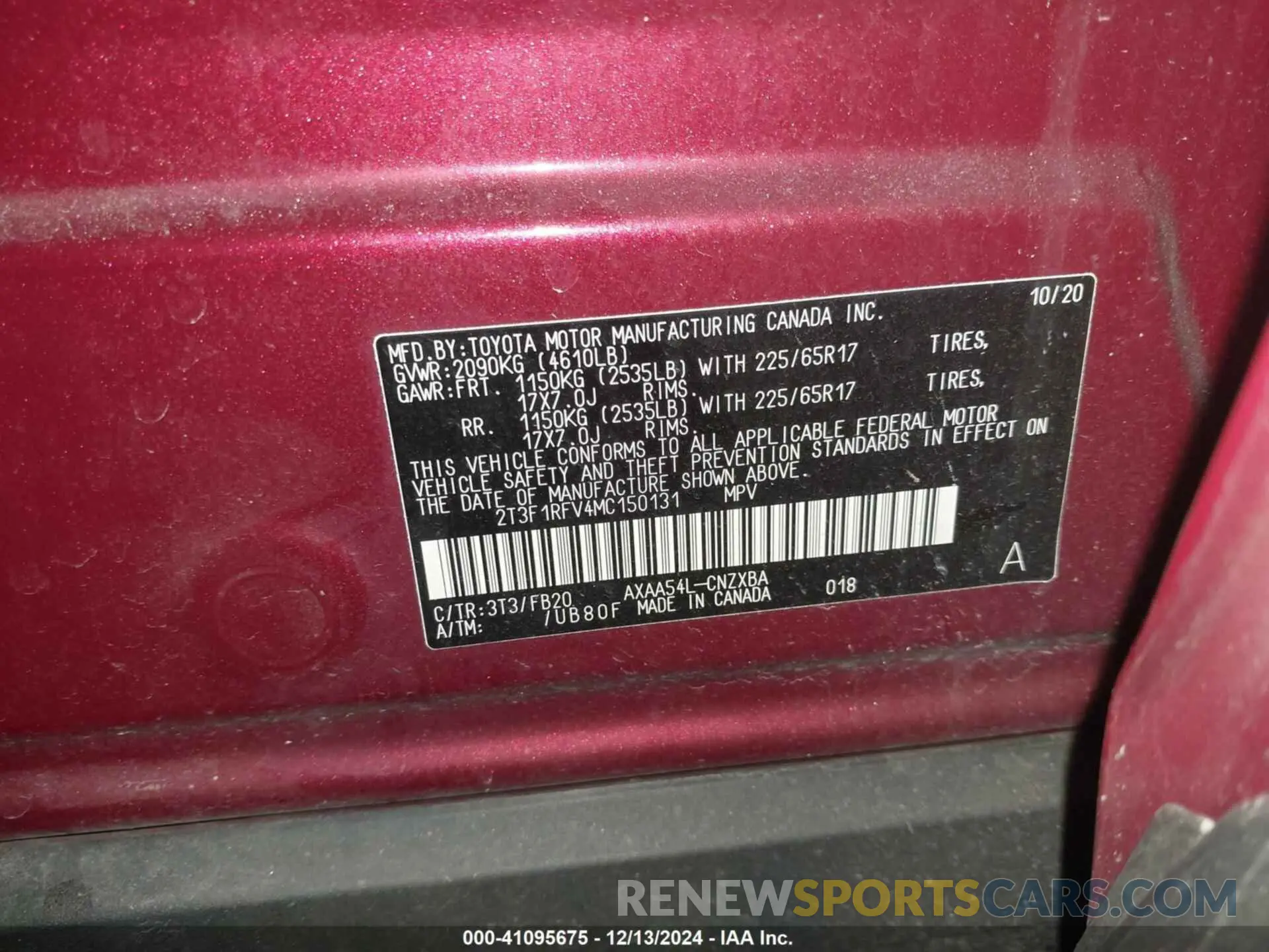9 fotografías del automóvil dañado 2T3F1RFV4MC150131 TOYOTA RAV4 2021