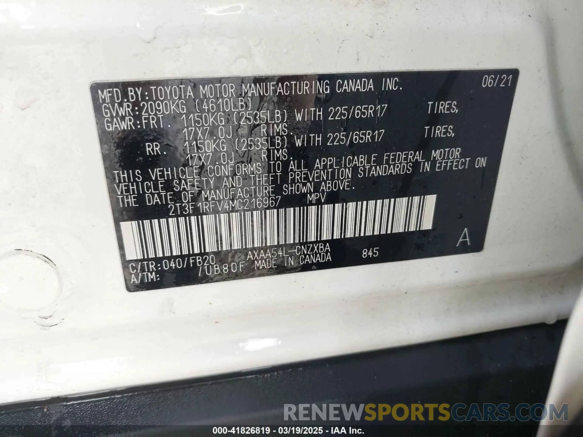 9 fotografías del automóvil dañado 2T3F1RFV4MC216967 TOYOTA RAV4 2021