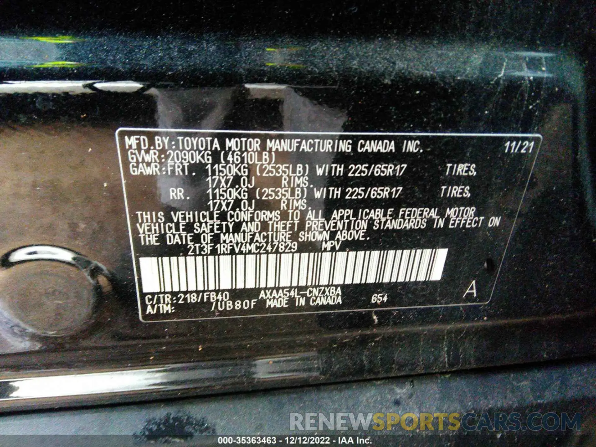 9 fotografías del automóvil dañado 2T3F1RFV4MC247829 TOYOTA RAV4 2021