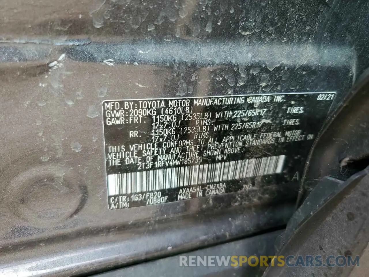 13 fotografías del automóvil dañado 2T3F1RFV4MW185735 TOYOTA RAV4 2021
