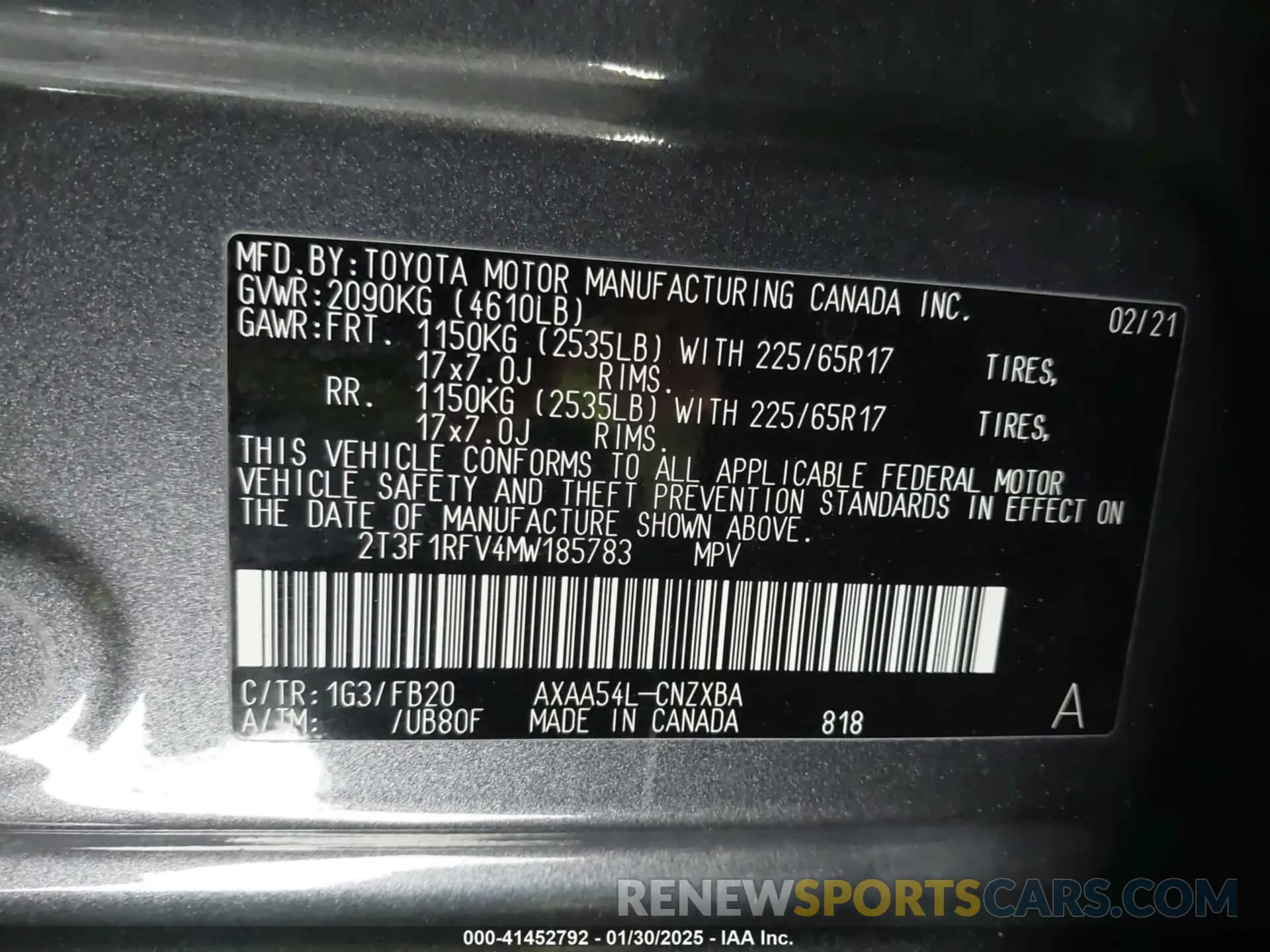 9 fotografías del automóvil dañado 2T3F1RFV4MW185783 TOYOTA RAV4 2021