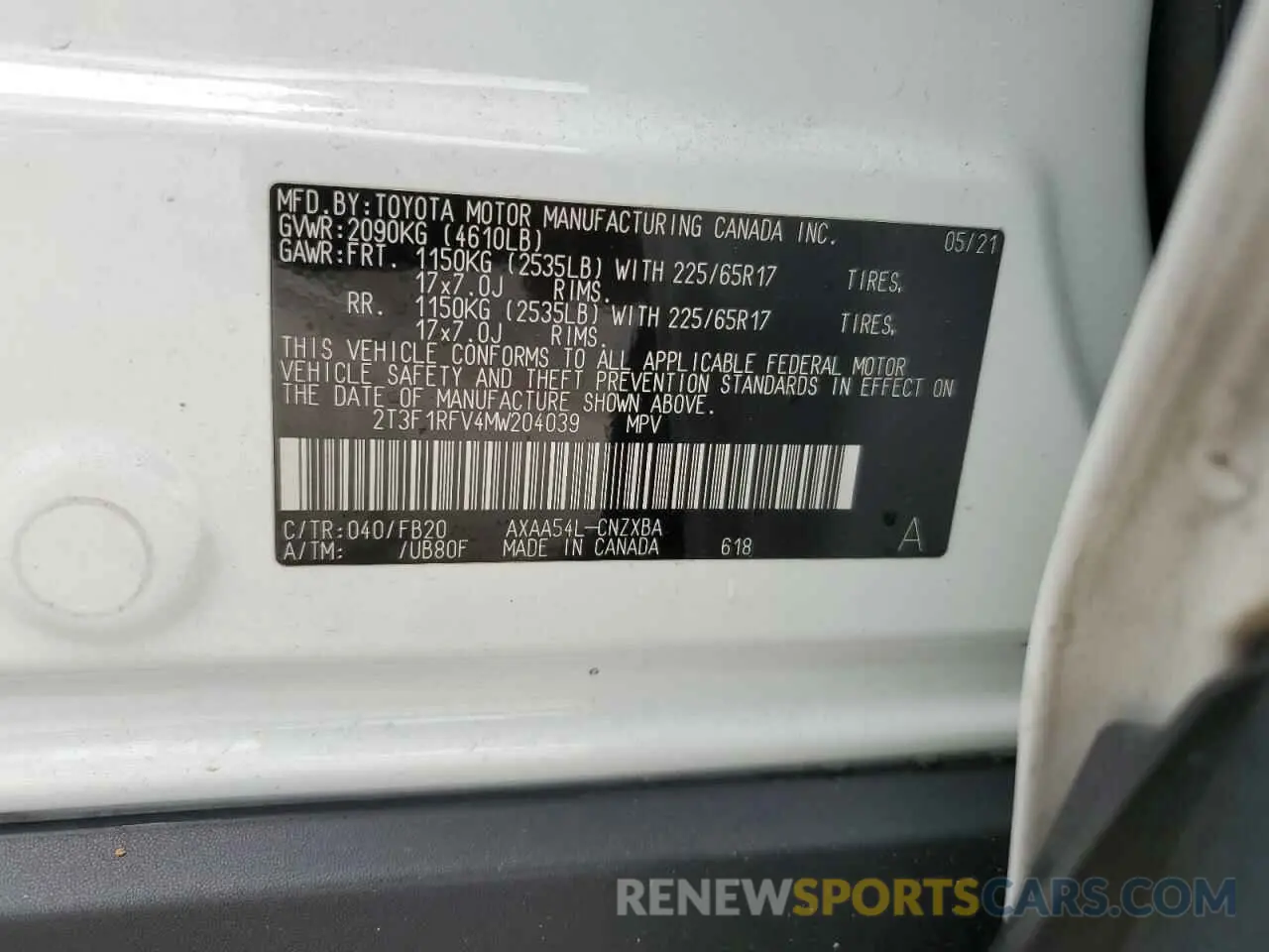 15 fotografías del automóvil dañado 2T3F1RFV4MW204039 TOYOTA RAV4 2021