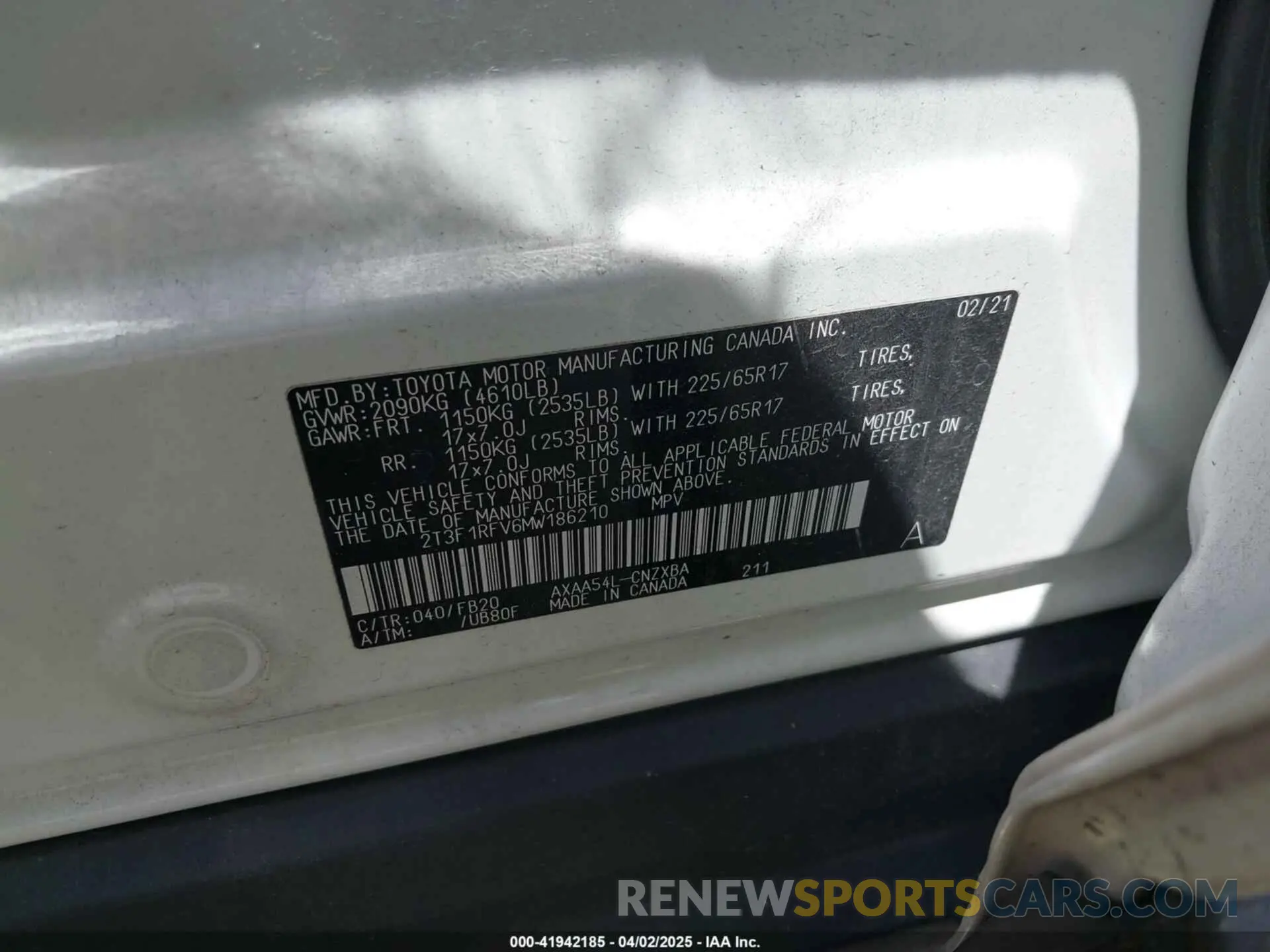 9 fotografías del automóvil dañado 2T3F1RFV6MW186210 TOYOTA RAV4 2021