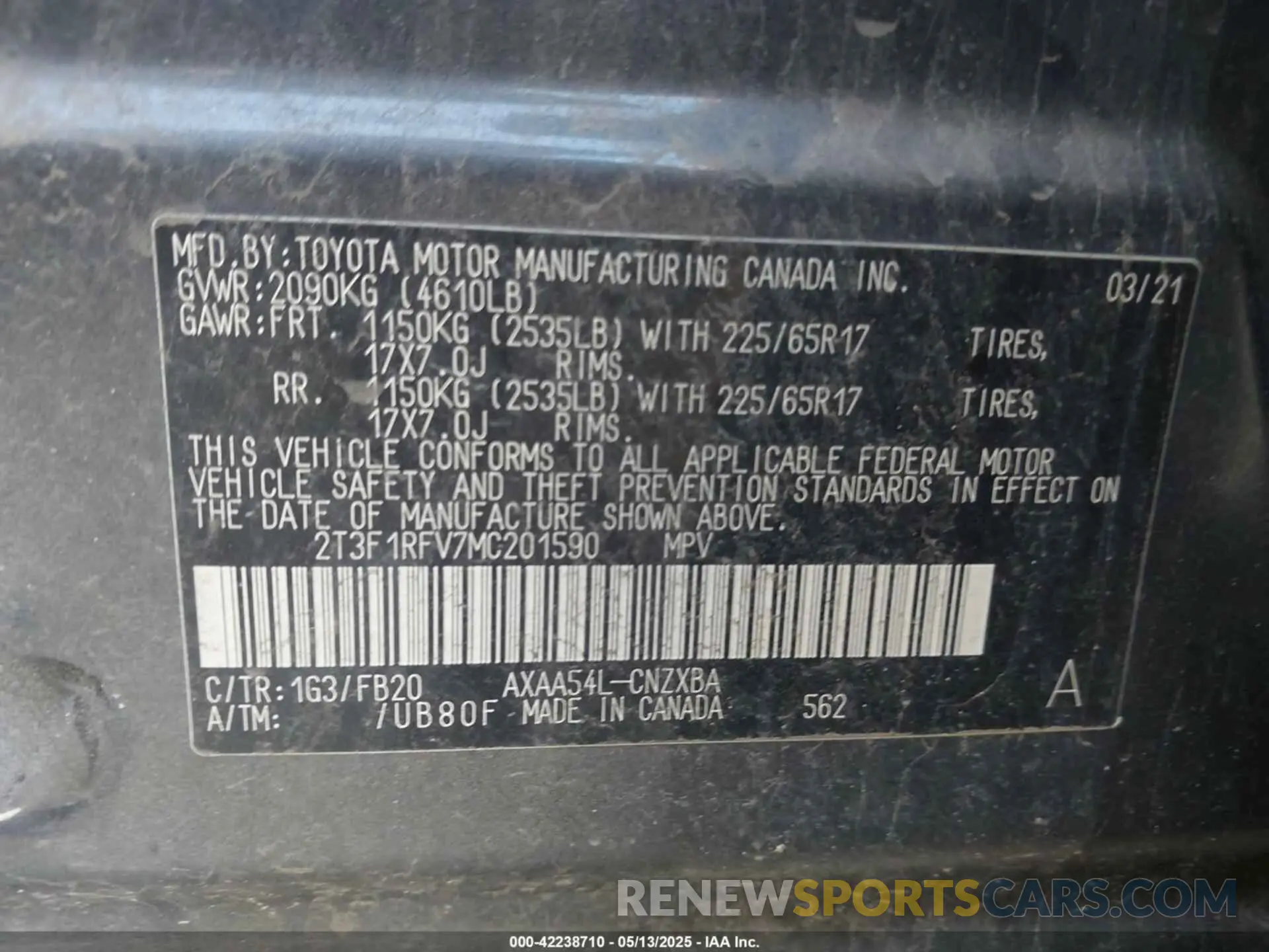 9 fotografías del automóvil dañado 2T3F1RFV7MC201590 TOYOTA RAV4 2021
