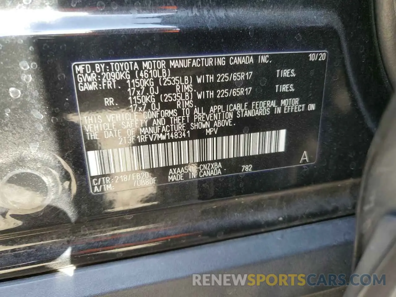 12 fotografías del automóvil dañado 2T3F1RFV7MW148341 TOYOTA RAV4 2021
