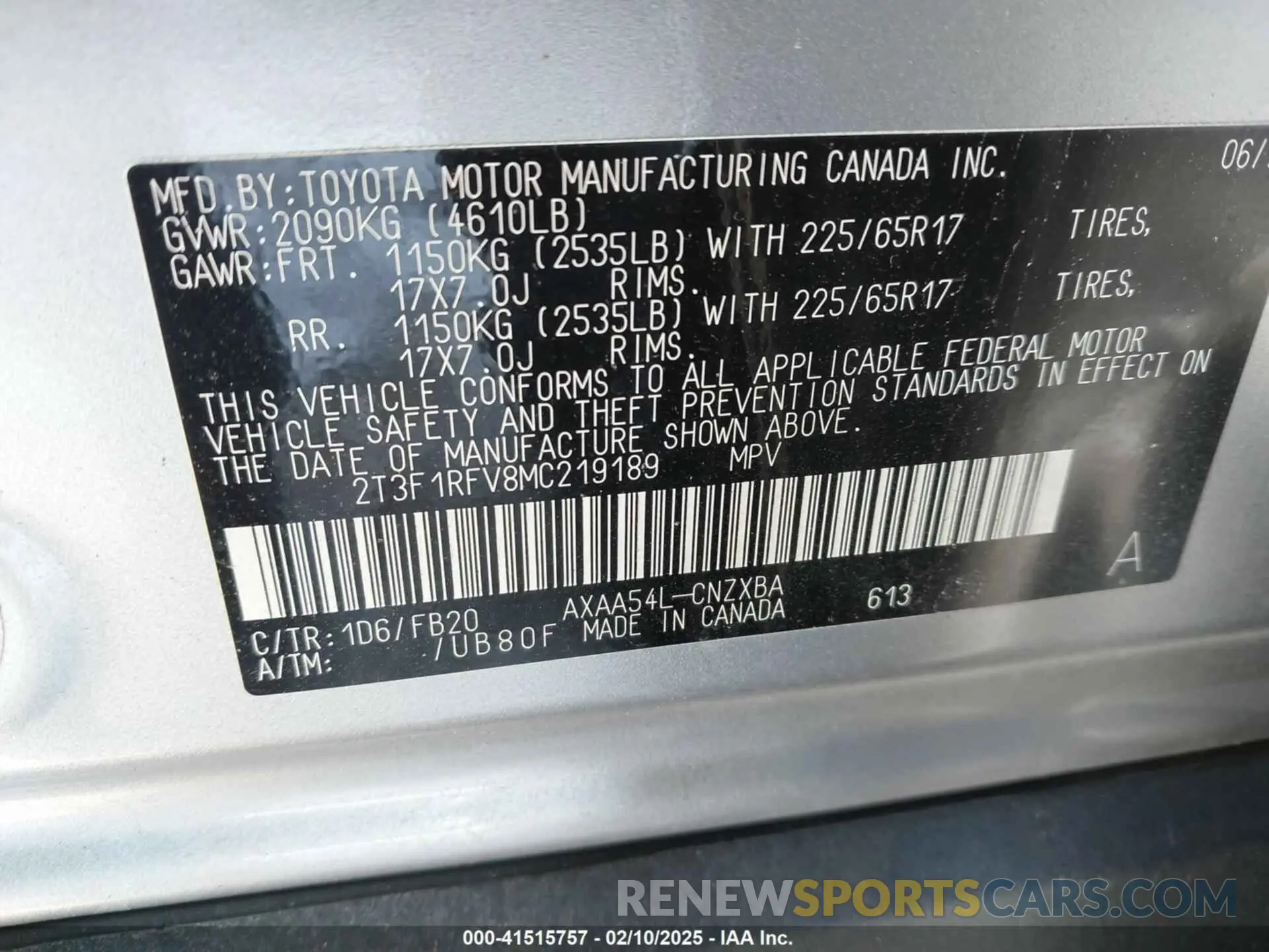 9 fotografías del automóvil dañado 2T3F1RFV8MC219189 TOYOTA RAV4 2021