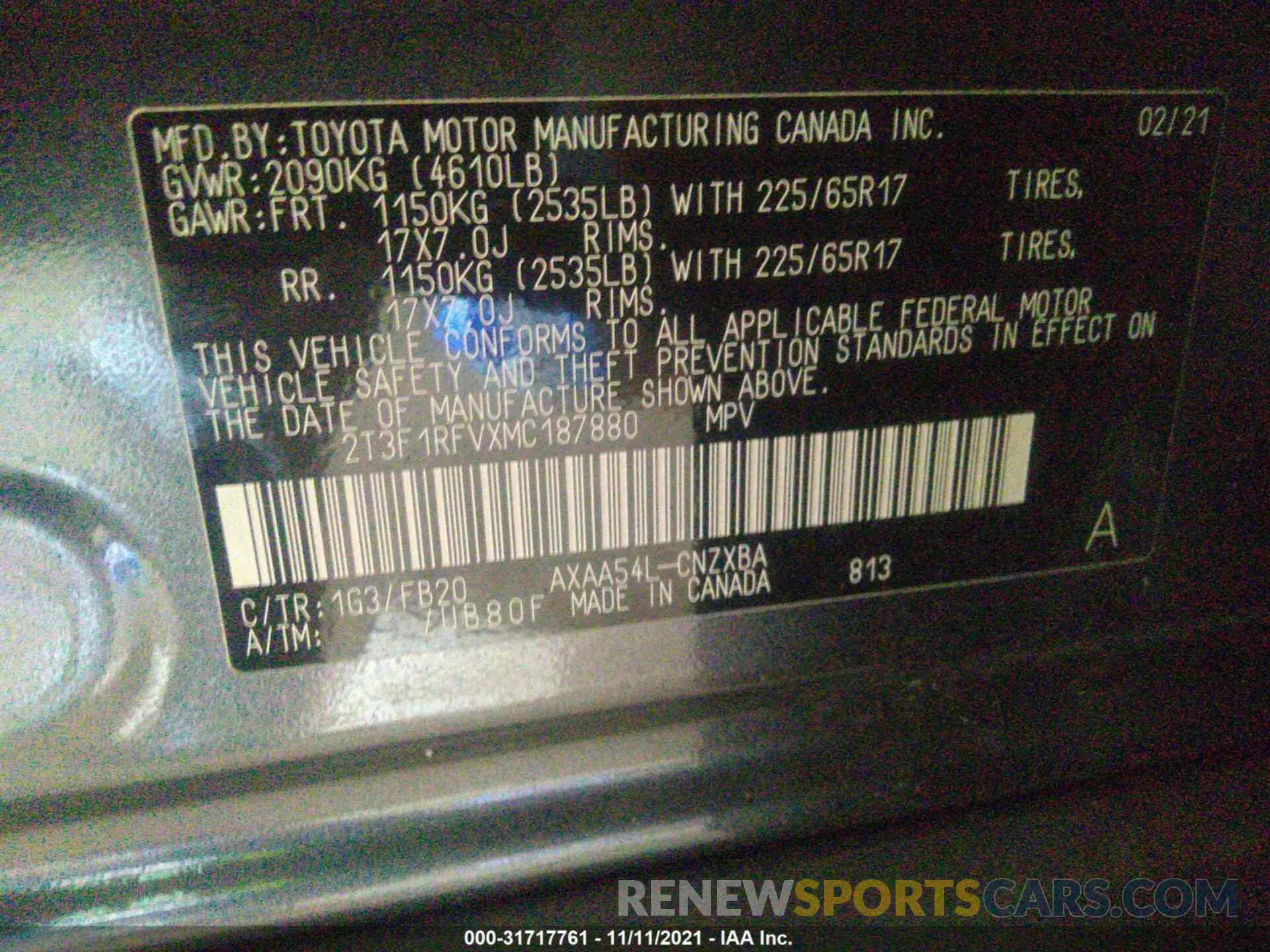 9 fotografías del automóvil dañado 2T3F1RFVXMC187880 TOYOTA RAV4 2021