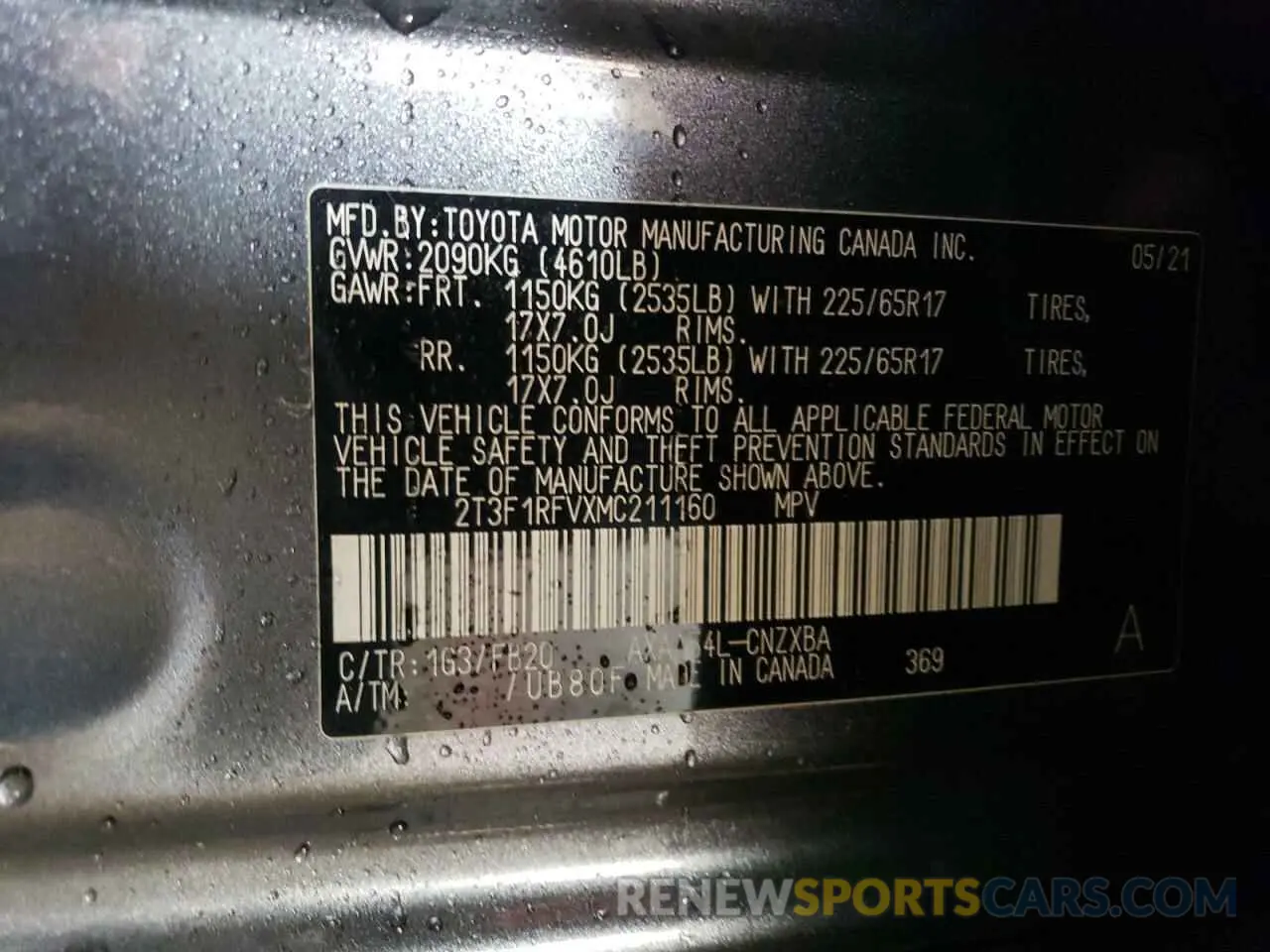 14 fotografías del automóvil dañado 2T3F1RFVXMC211160 TOYOTA RAV4 2021