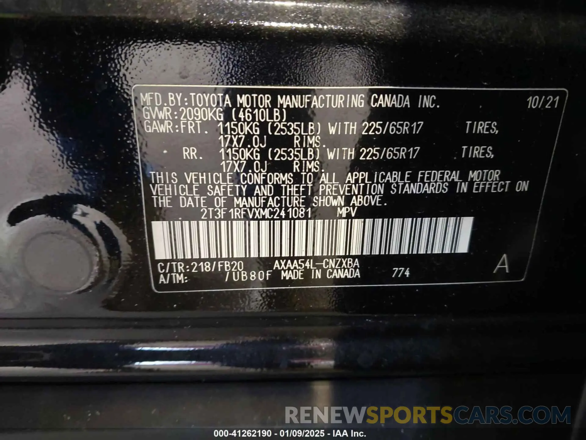 9 fotografías del automóvil dañado 2T3F1RFVXMC241081 TOYOTA RAV4 2021