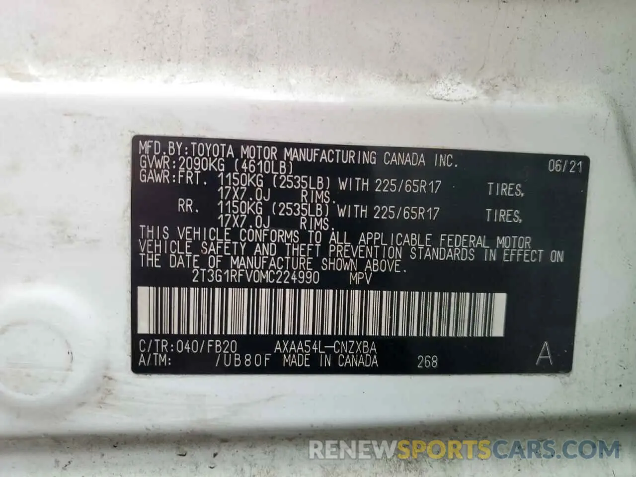 14 fotografías del automóvil dañado 2T3G1RFV0MC224990 TOYOTA RAV4 2021