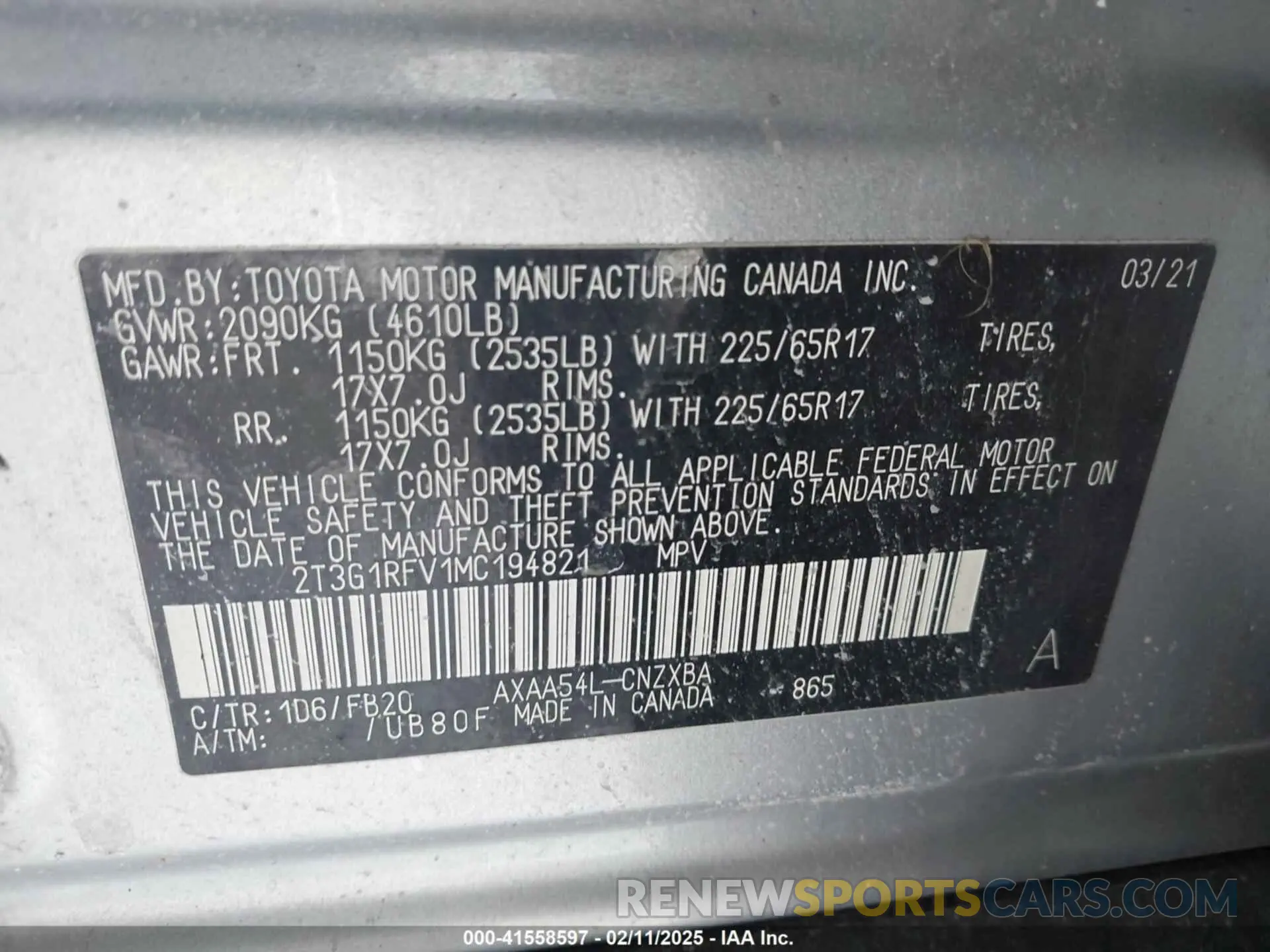 9 fotografías del automóvil dañado 2T3G1RFV1MC194821 TOYOTA RAV4 2021