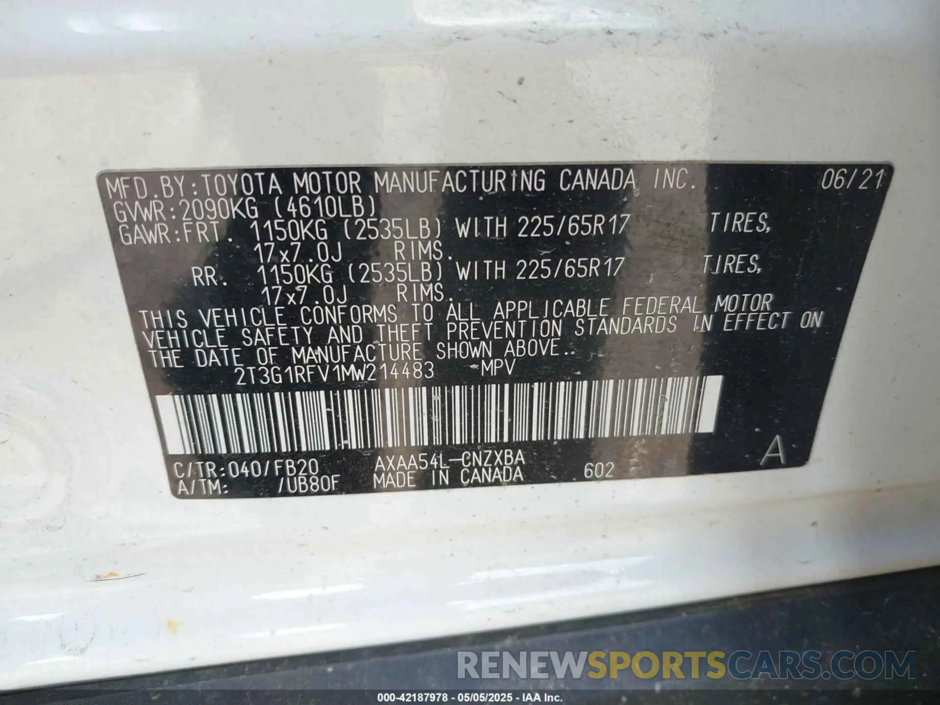 9 fotografías del automóvil dañado 2T3G1RFV1MW214483 TOYOTA RAV4 2021