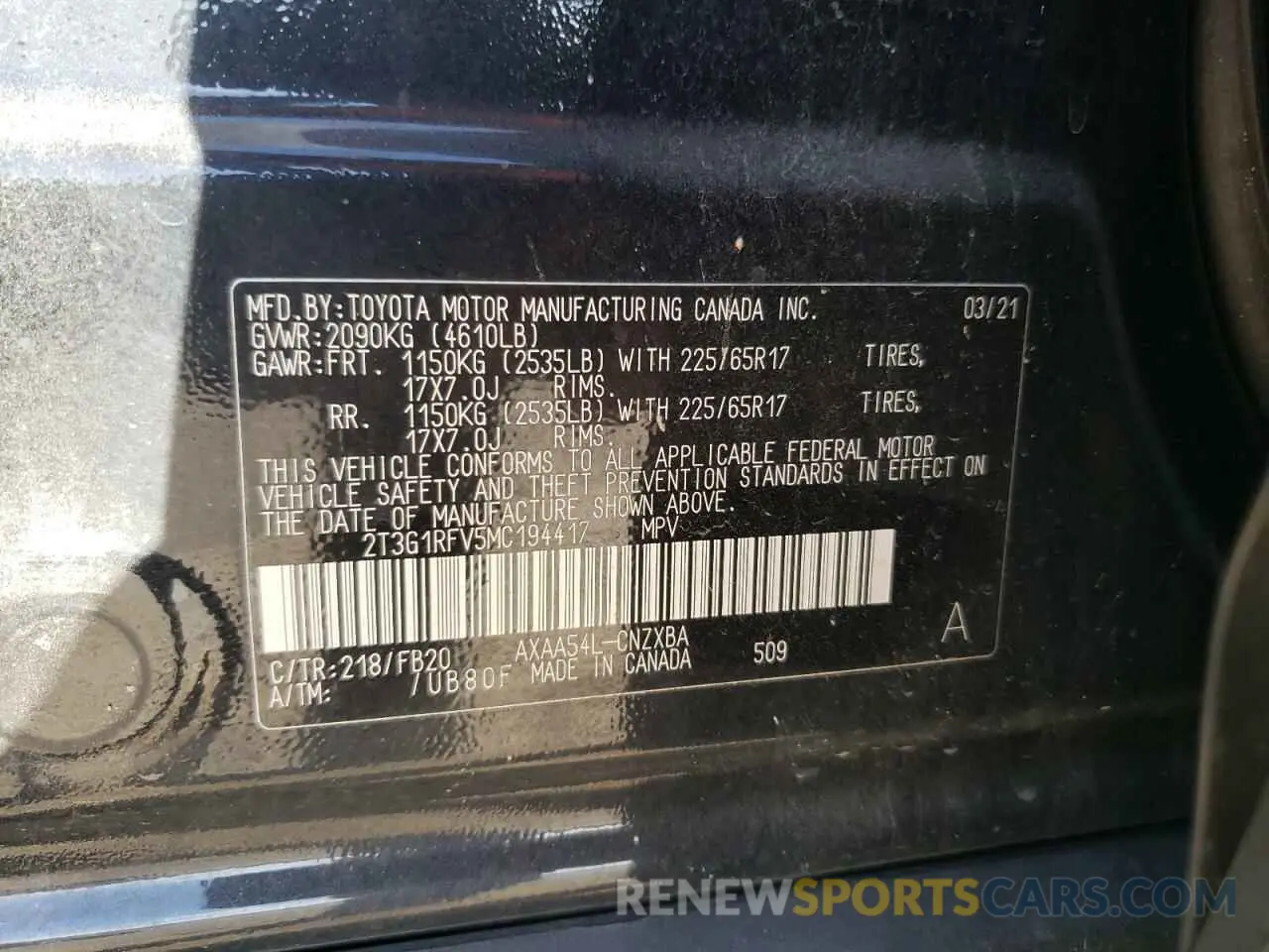 13 fotografías del automóvil dañado 2T3G1RFV5MC194417 TOYOTA RAV4 2021