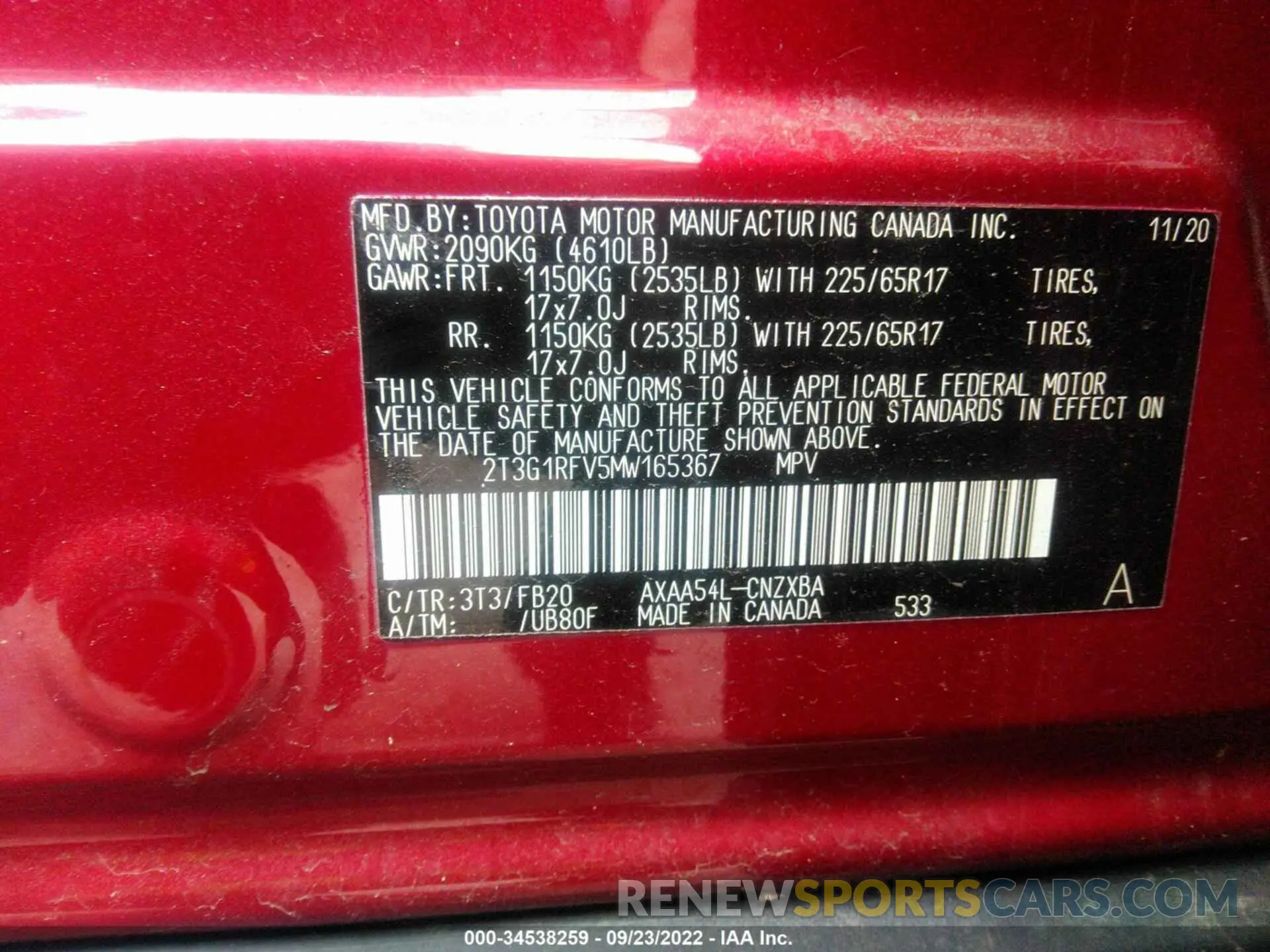 9 fotografías del automóvil dañado 2T3G1RFV5MW165367 TOYOTA RAV4 2021