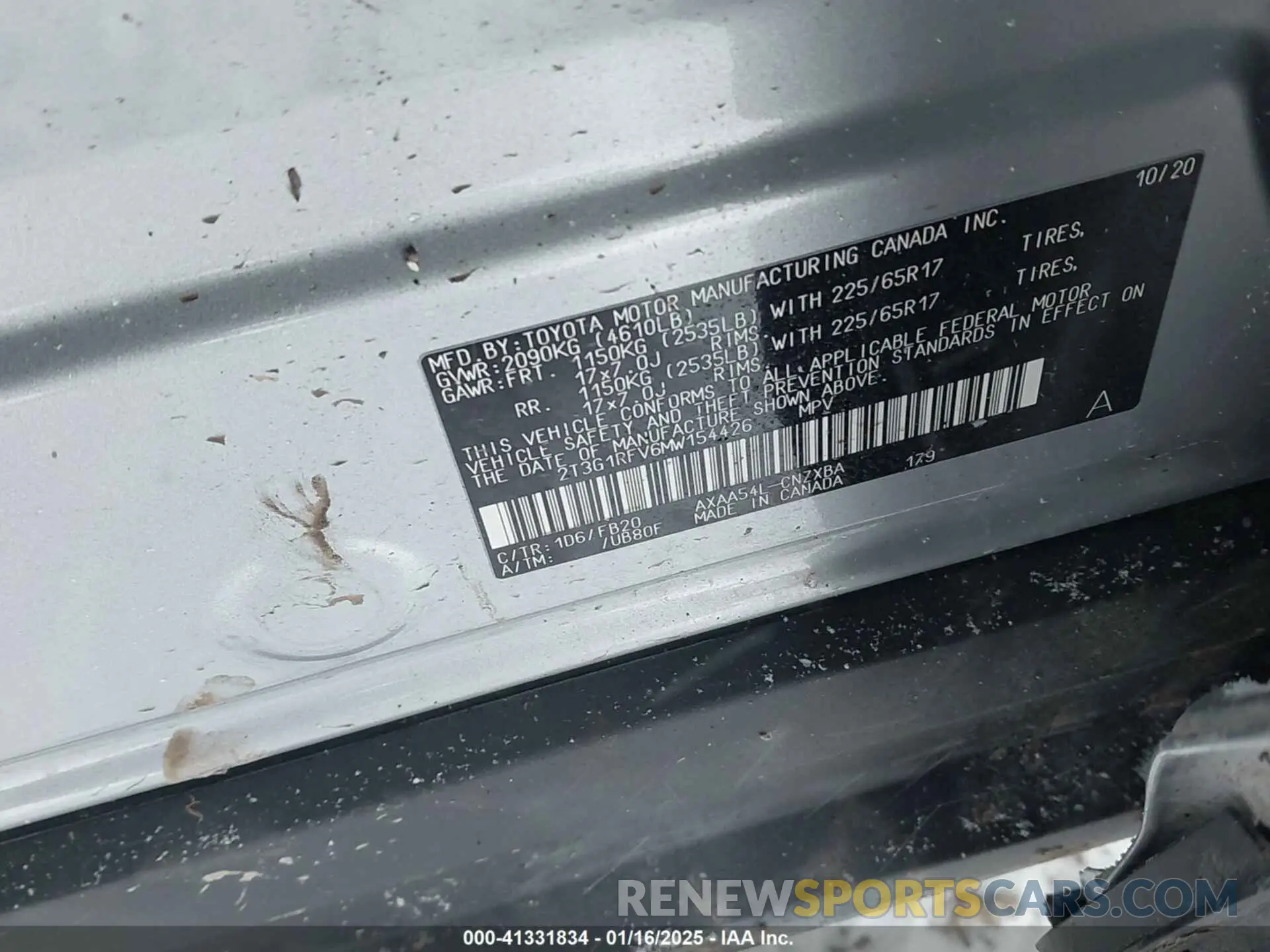 9 fotografías del automóvil dañado 2T3G1RFV6MW154426 TOYOTA RAV4 2021