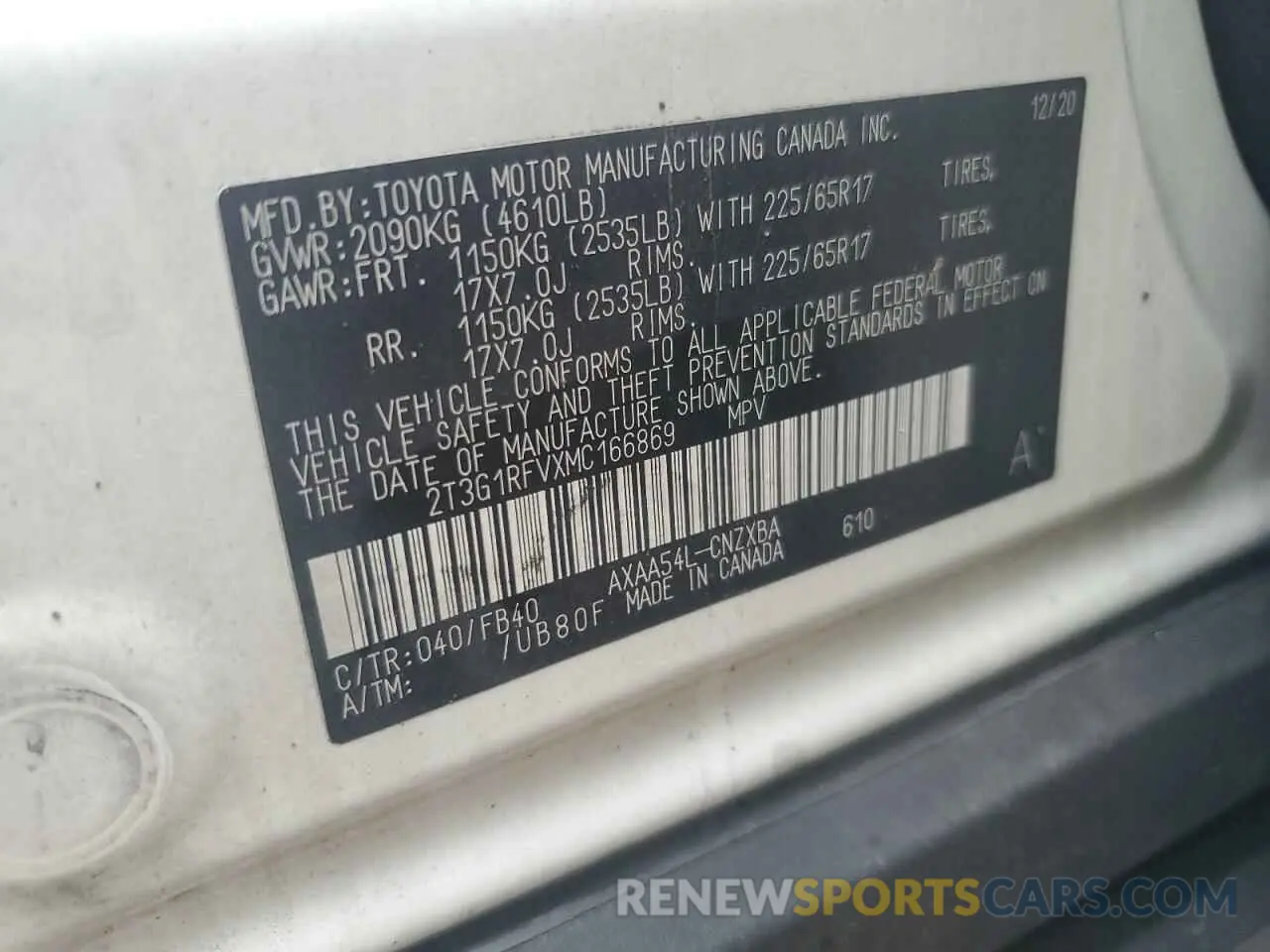 13 fotografías del automóvil dañado 2T3G1RFVXMC166869 TOYOTA RAV4 2021