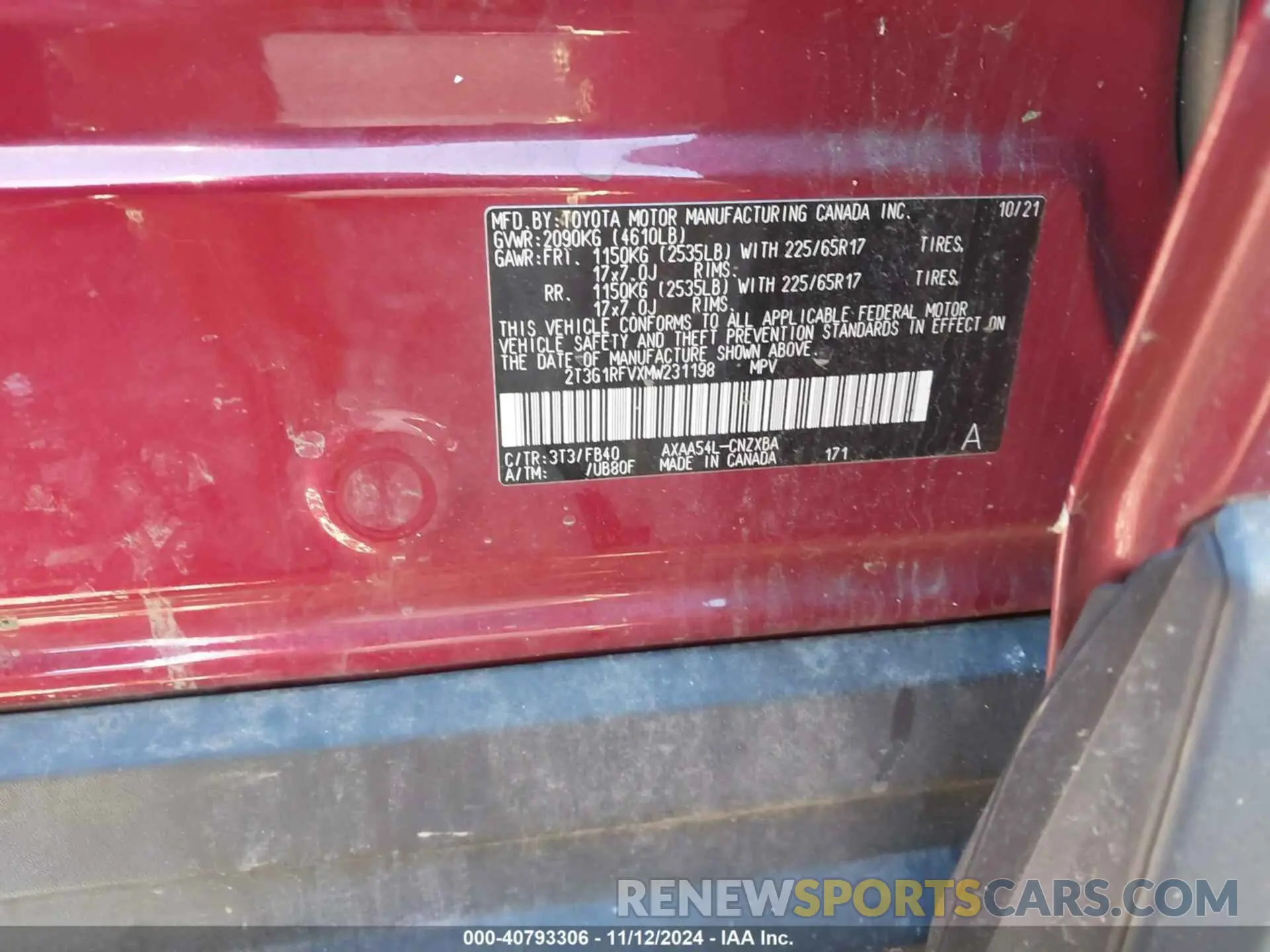 9 fotografías del automóvil dañado 2T3G1RFVXMW231198 TOYOTA RAV4 2021