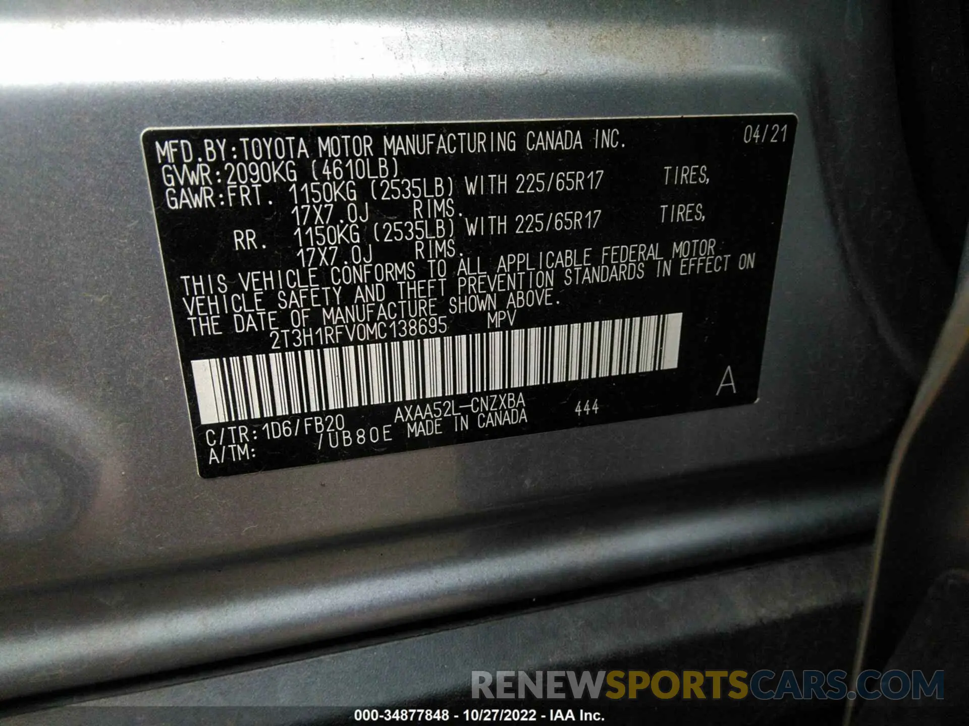 9 fotografías del automóvil dañado 2T3H1RFV0MC138695 TOYOTA RAV4 2021