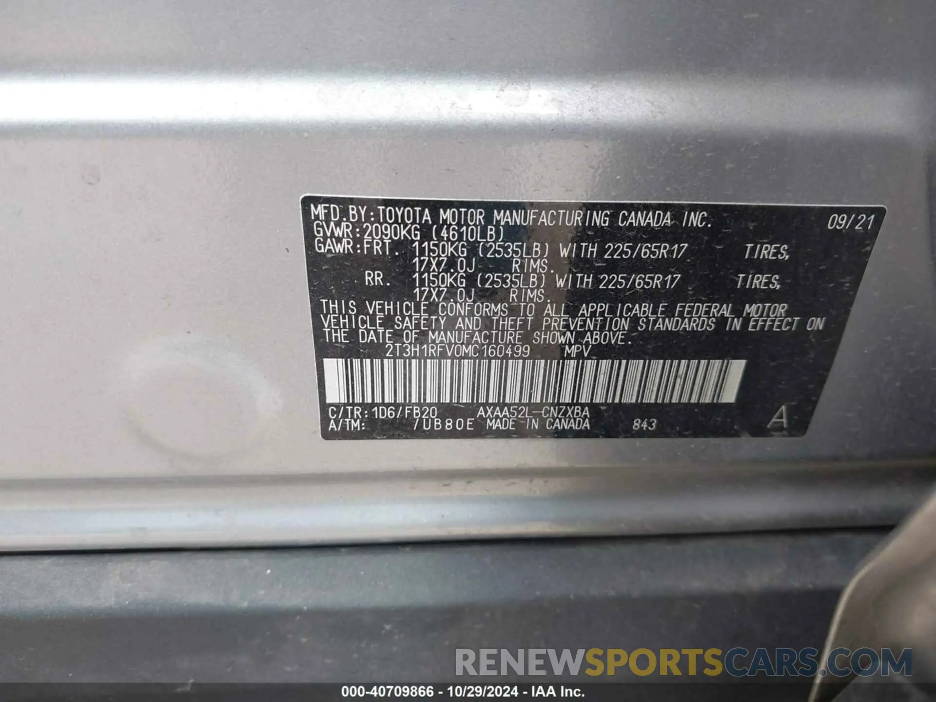 9 fotografías del automóvil dañado 2T3H1RFV0MC160499 TOYOTA RAV4 2021