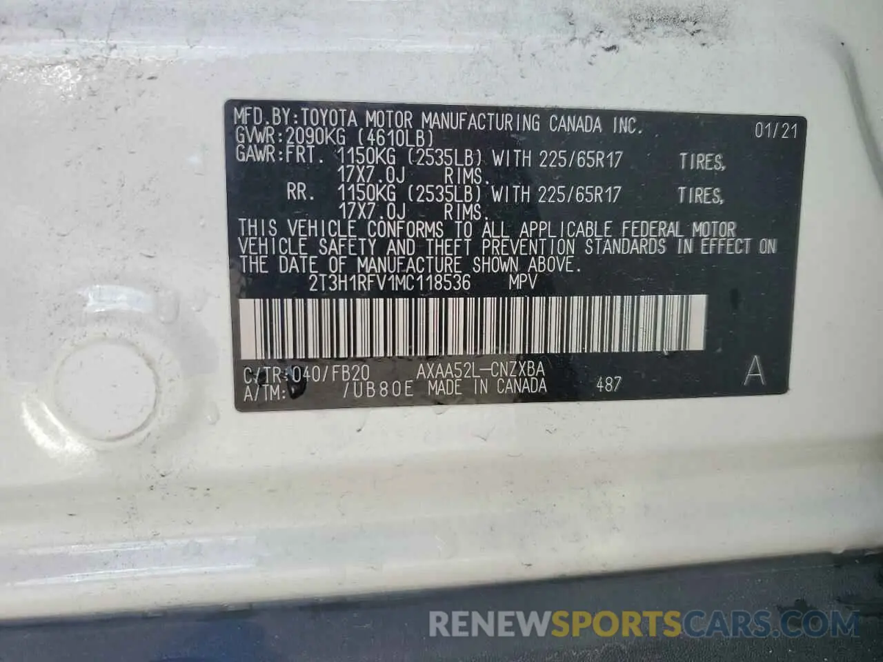 13 fotografías del automóvil dañado 2T3H1RFV1MC118536 TOYOTA RAV4 2021