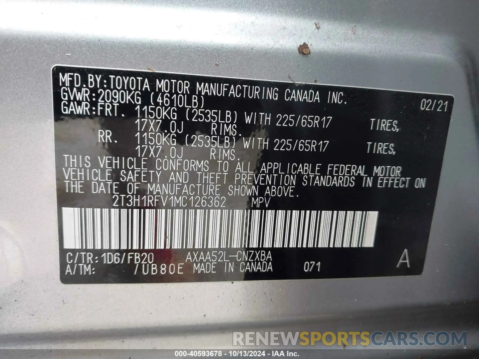 9 fotografías del automóvil dañado 2T3H1RFV1MC126362 TOYOTA RAV4 2021