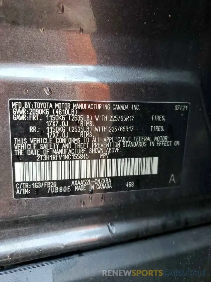 13 fotografías del automóvil dañado 2T3H1RFV1MC155845 TOYOTA RAV4 2021
