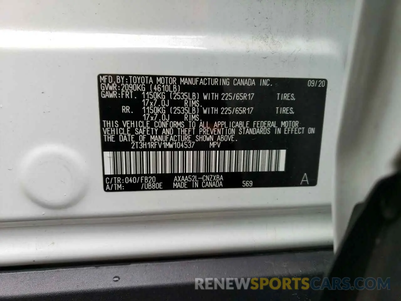 10 fotografías del automóvil dañado 2T3H1RFV1MW104537 TOYOTA RAV4 2021
