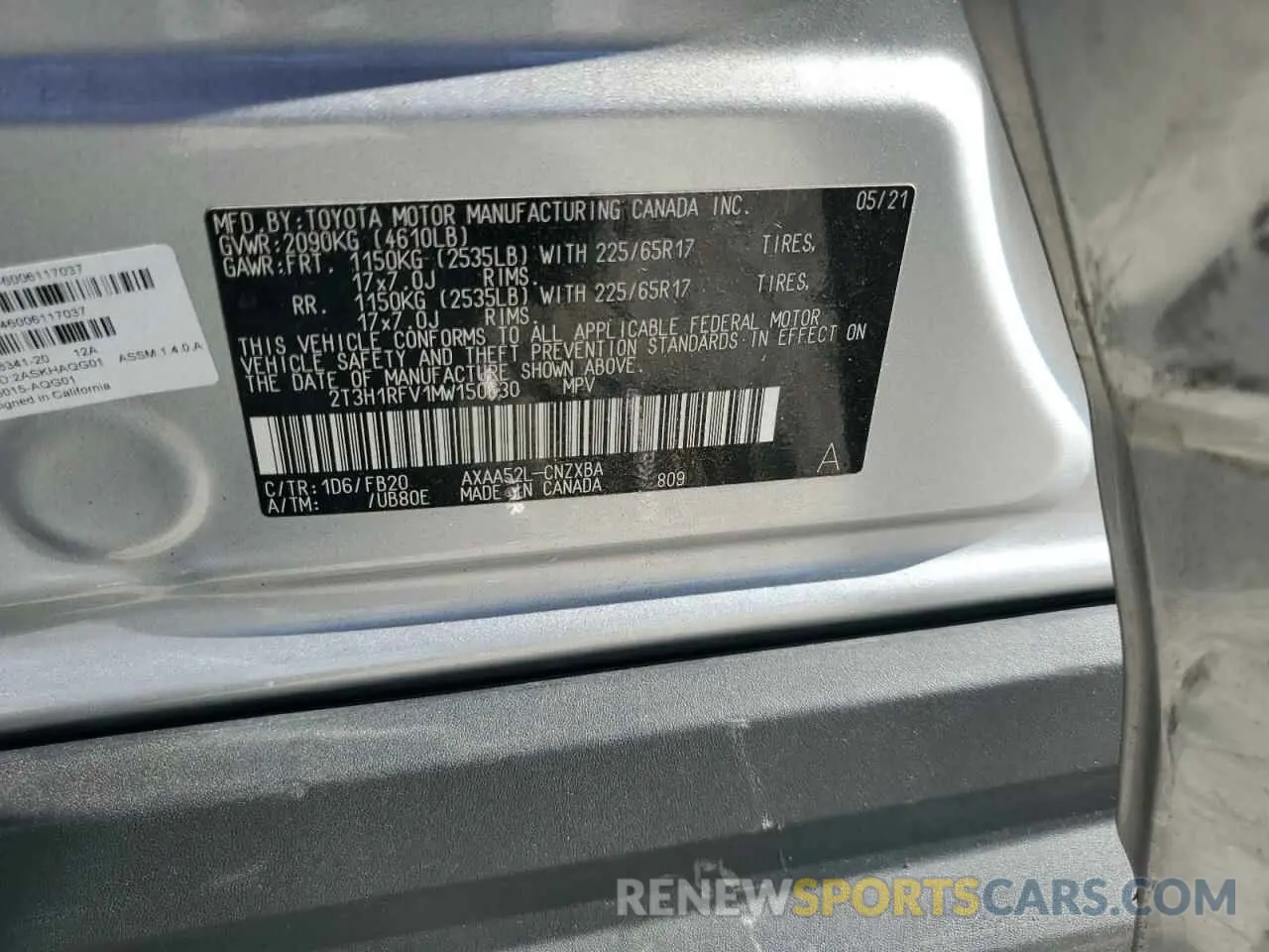 14 fotografías del automóvil dañado 2T3H1RFV1MW150630 TOYOTA RAV4 2021