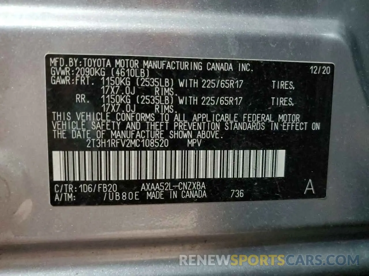 13 fotografías del automóvil dañado 2T3H1RFV2MC108520 TOYOTA RAV4 2021