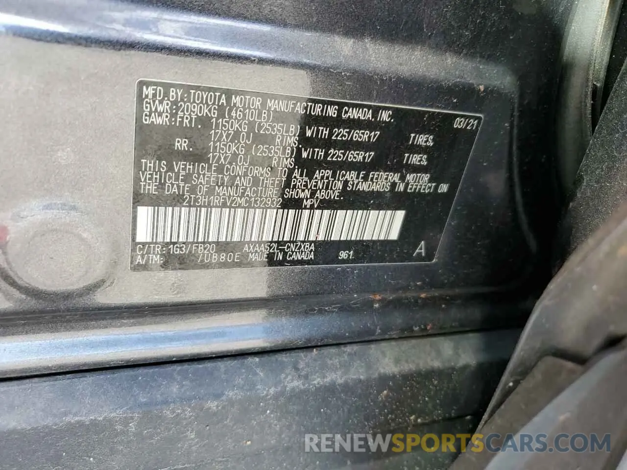 13 fotografías del automóvil dañado 2T3H1RFV2MC132932 TOYOTA RAV4 2021