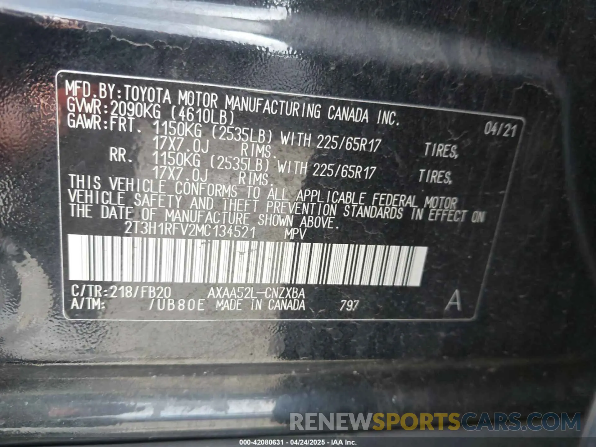 9 fotografías del automóvil dañado 2T3H1RFV2MC134521 TOYOTA RAV4 2021
