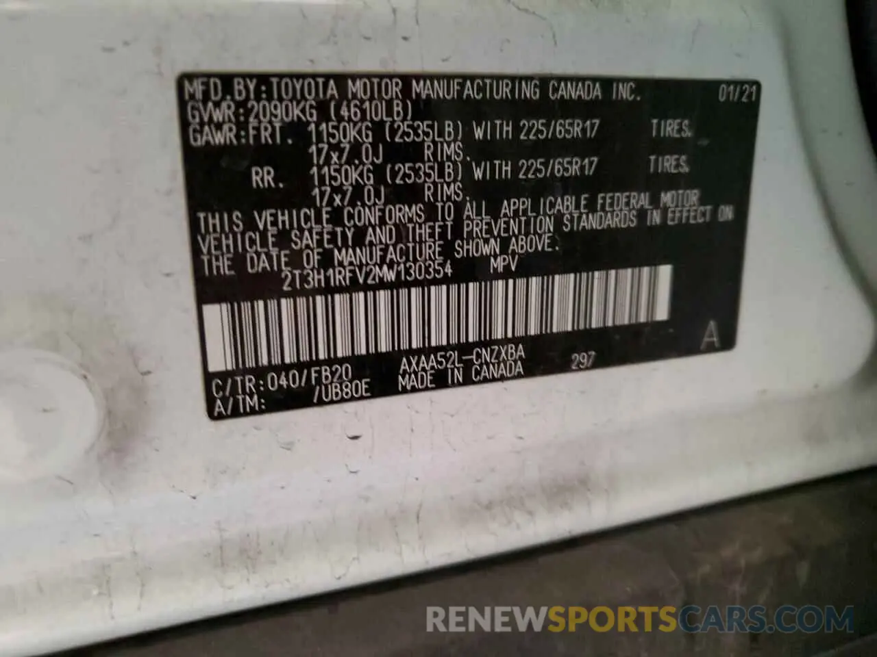 13 fotografías del automóvil dañado 2T3H1RFV2MW130354 TOYOTA RAV4 2021