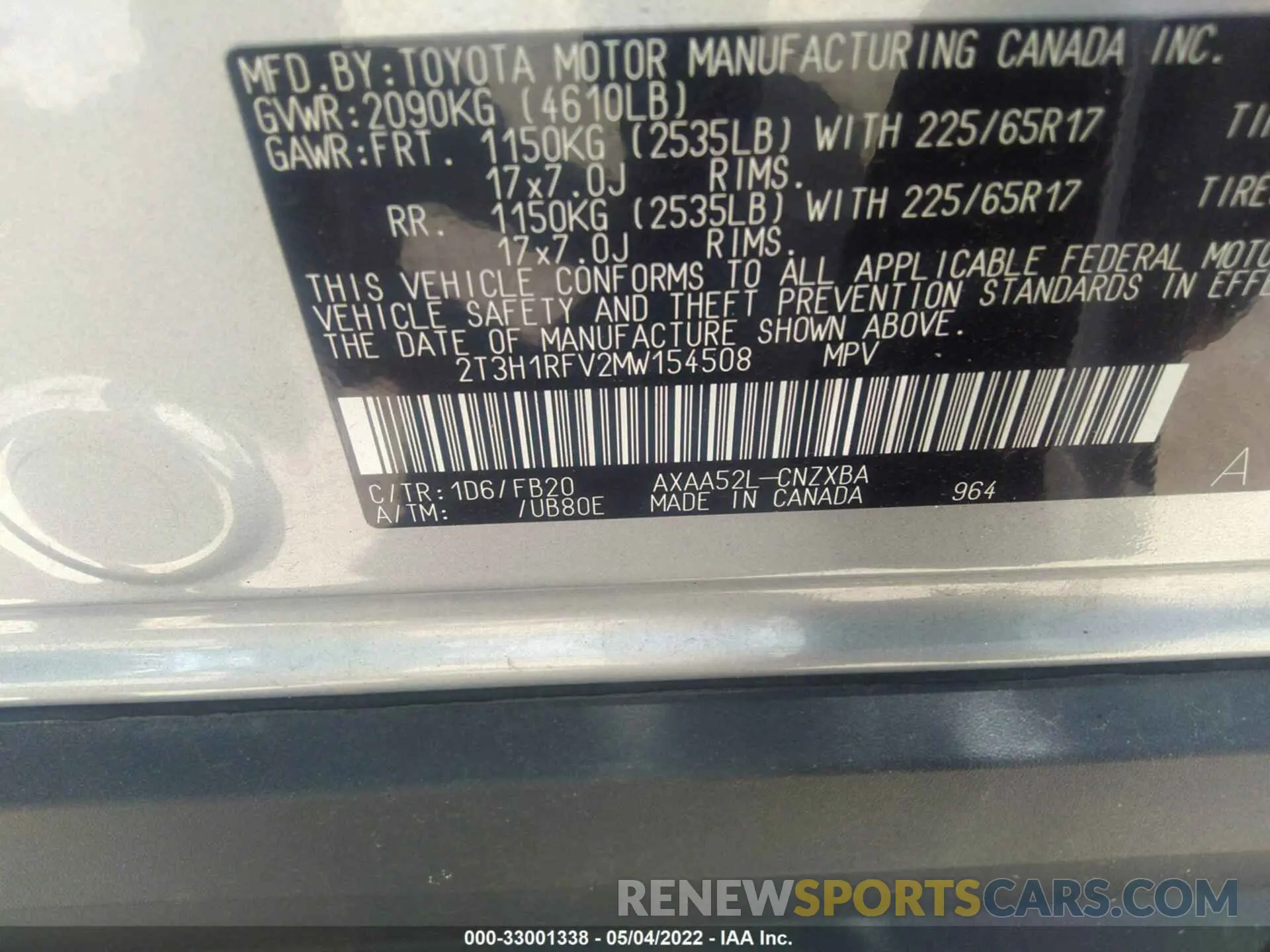 9 fotografías del automóvil dañado 2T3H1RFV2MW154508 TOYOTA RAV4 2021