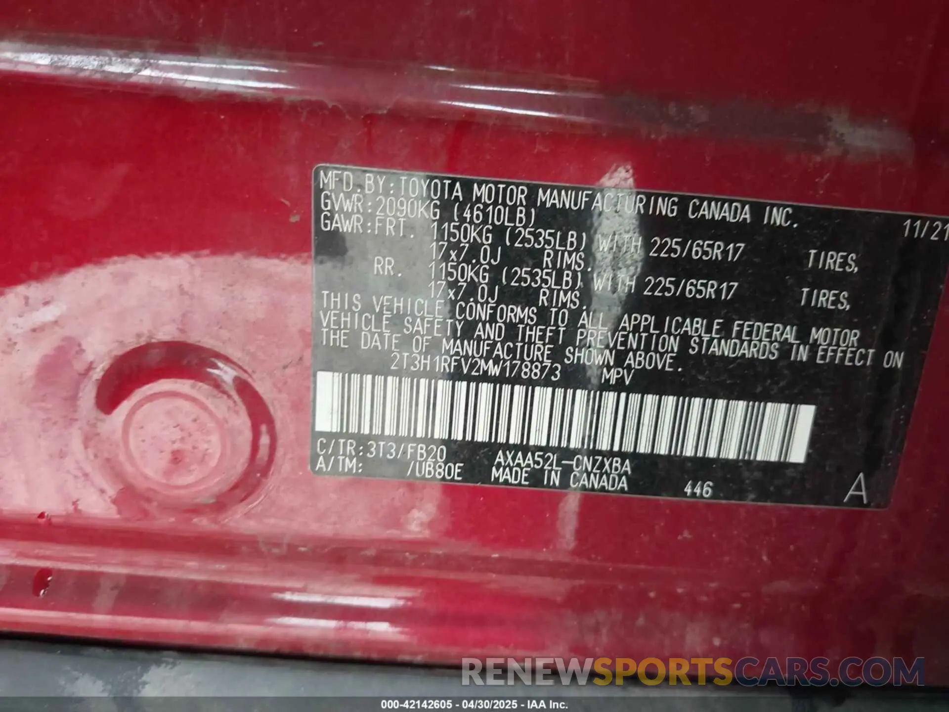 9 fotografías del automóvil dañado 2T3H1RFV2MW178873 TOYOTA RAV4 2021