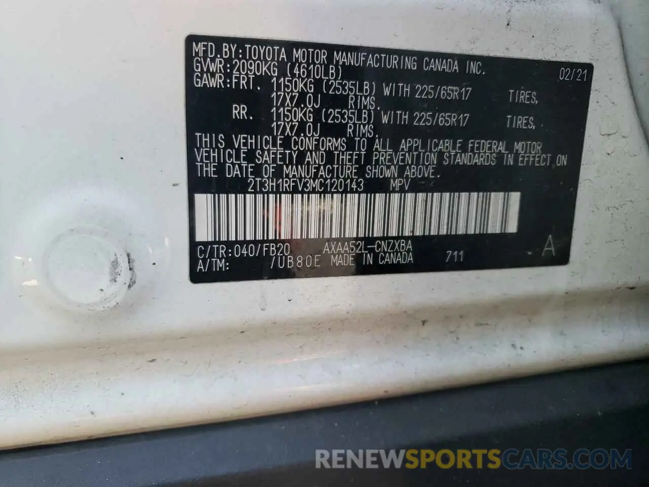 14 fotografías del automóvil dañado 2T3H1RFV3MC120143 TOYOTA RAV4 2021