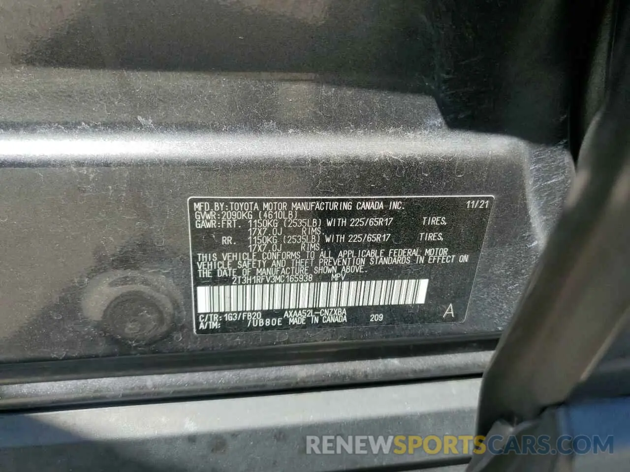 12 fotografías del automóvil dañado 2T3H1RFV3MC165938 TOYOTA RAV4 2021