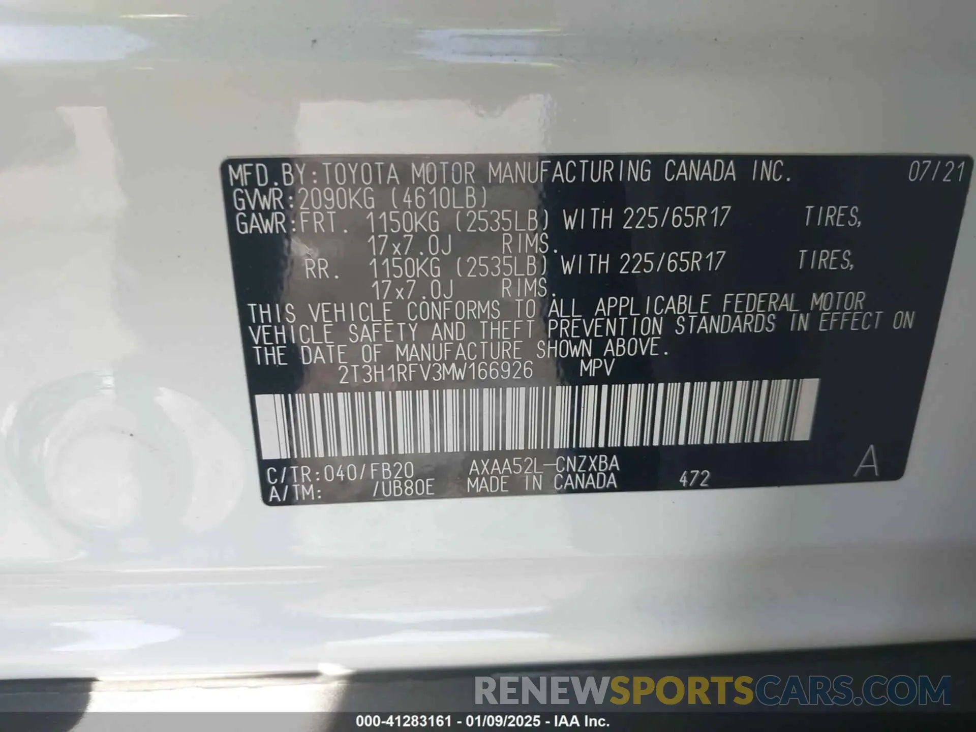 9 fotografías del automóvil dañado 2T3H1RFV3MW166926 TOYOTA RAV4 2021