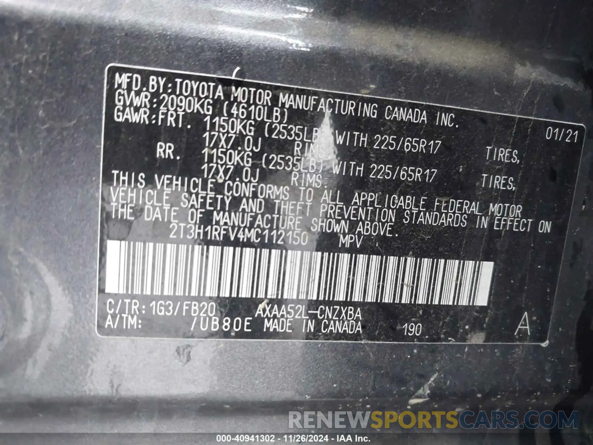 9 fotografías del automóvil dañado 2T3H1RFV4MC112150 TOYOTA RAV4 2021
