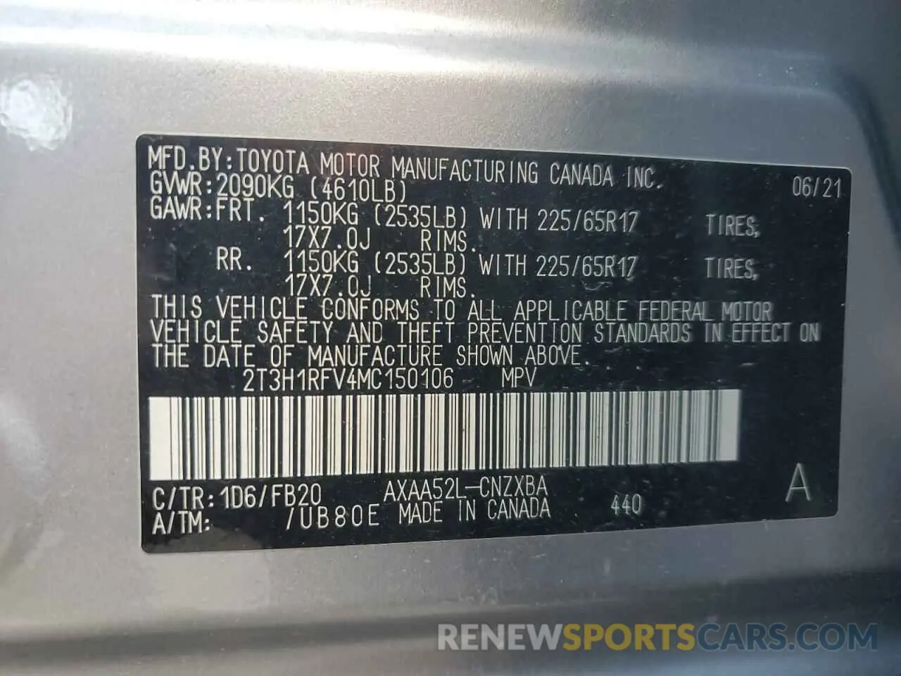 14 fotografías del automóvil dañado 2T3H1RFV4MC150106 TOYOTA RAV4 2021