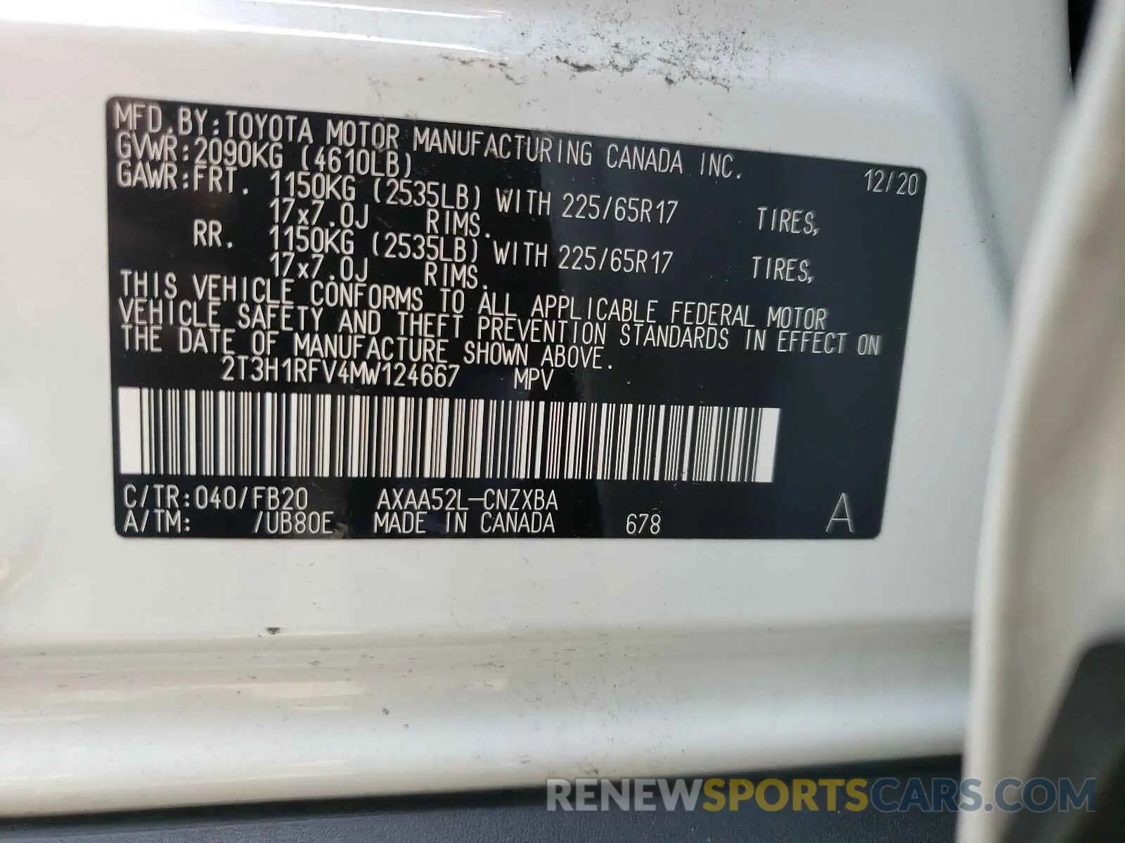 10 fotografías del automóvil dañado 2T3H1RFV4MW124667 TOYOTA RAV4 2021
