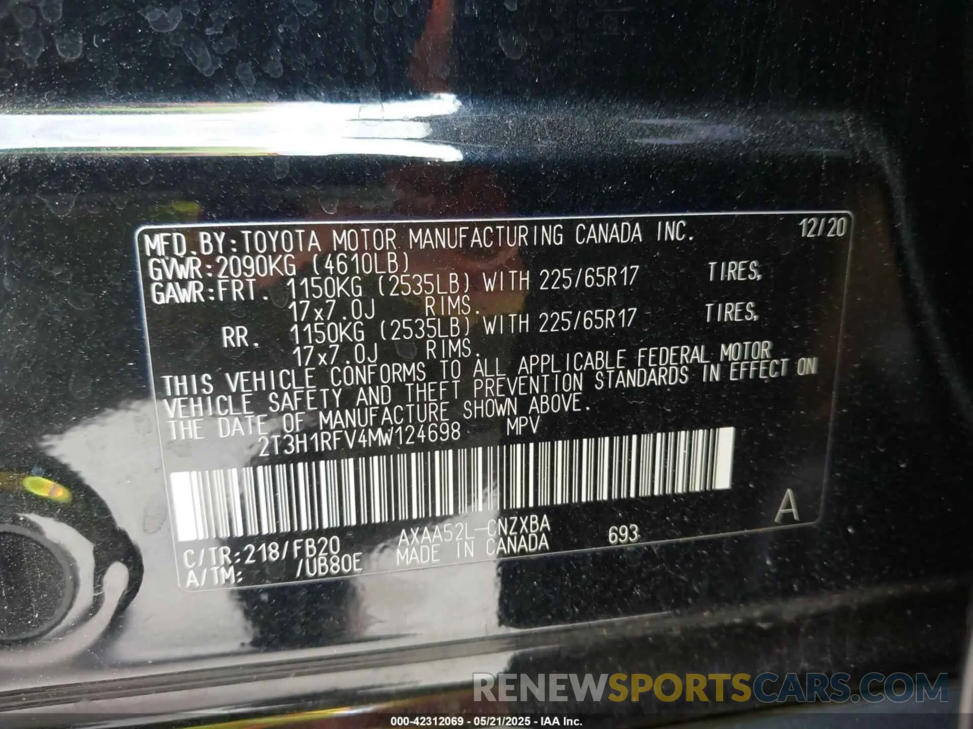 9 fotografías del automóvil dañado 2T3H1RFV4MW124698 TOYOTA RAV4 2021