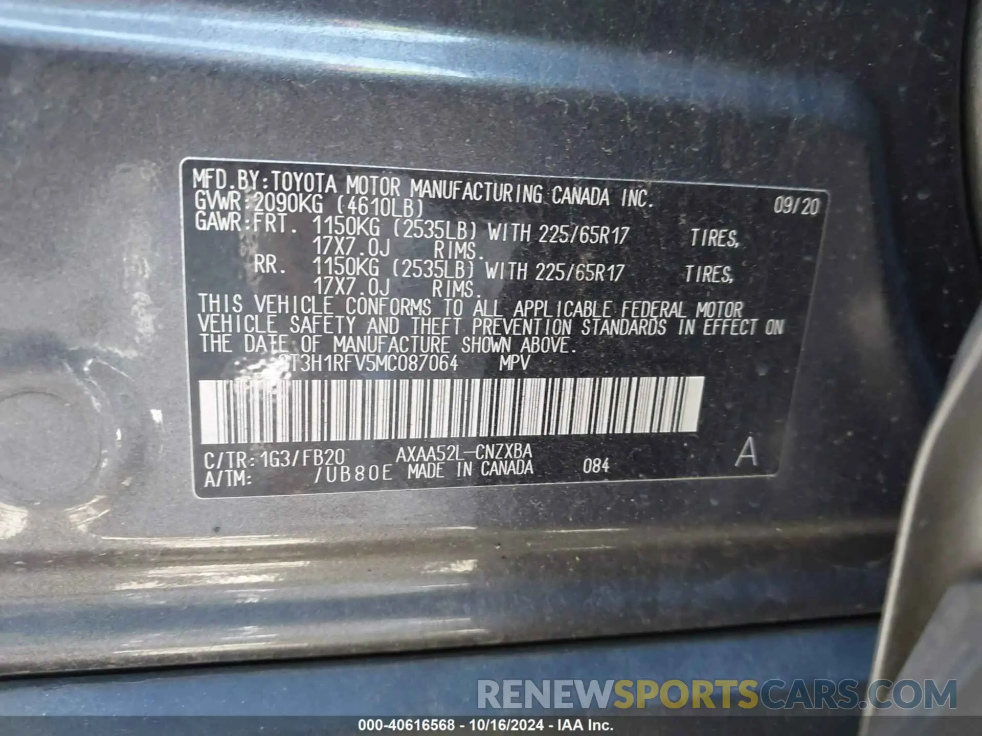 9 fotografías del automóvil dañado 2T3H1RFV5MC087064 TOYOTA RAV4 2021