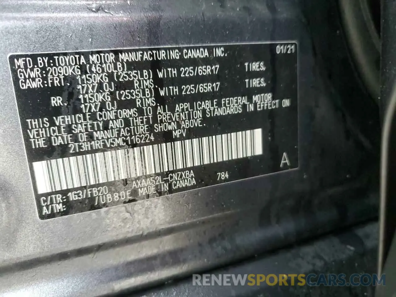 13 fotografías del automóvil dañado 2T3H1RFV5MC116224 TOYOTA RAV4 2021