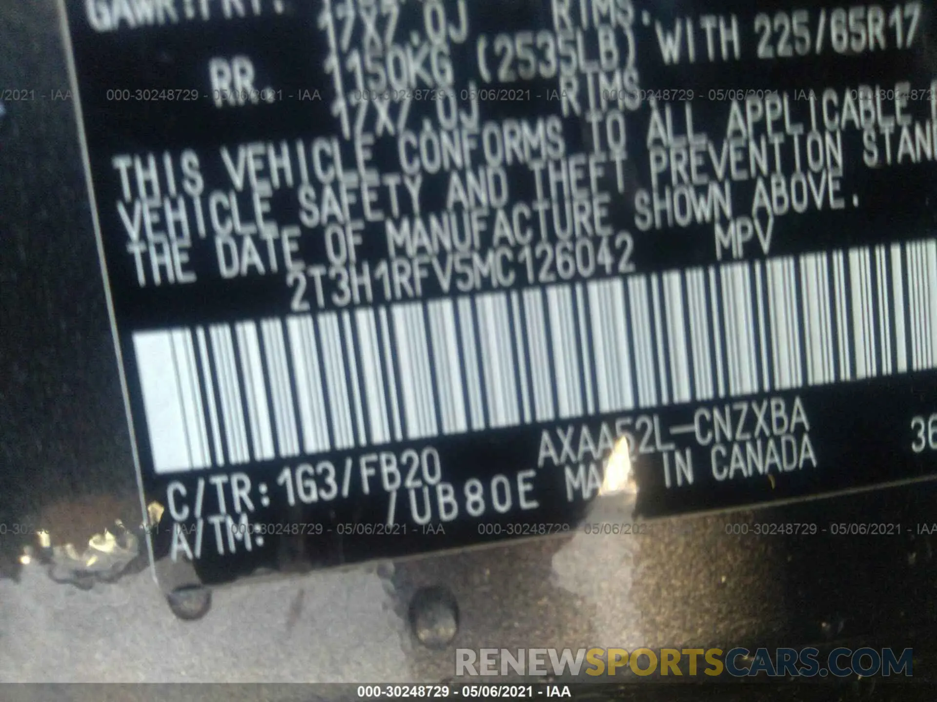 9 fotografías del automóvil dañado 2T3H1RFV5MC126042 TOYOTA RAV4 2021