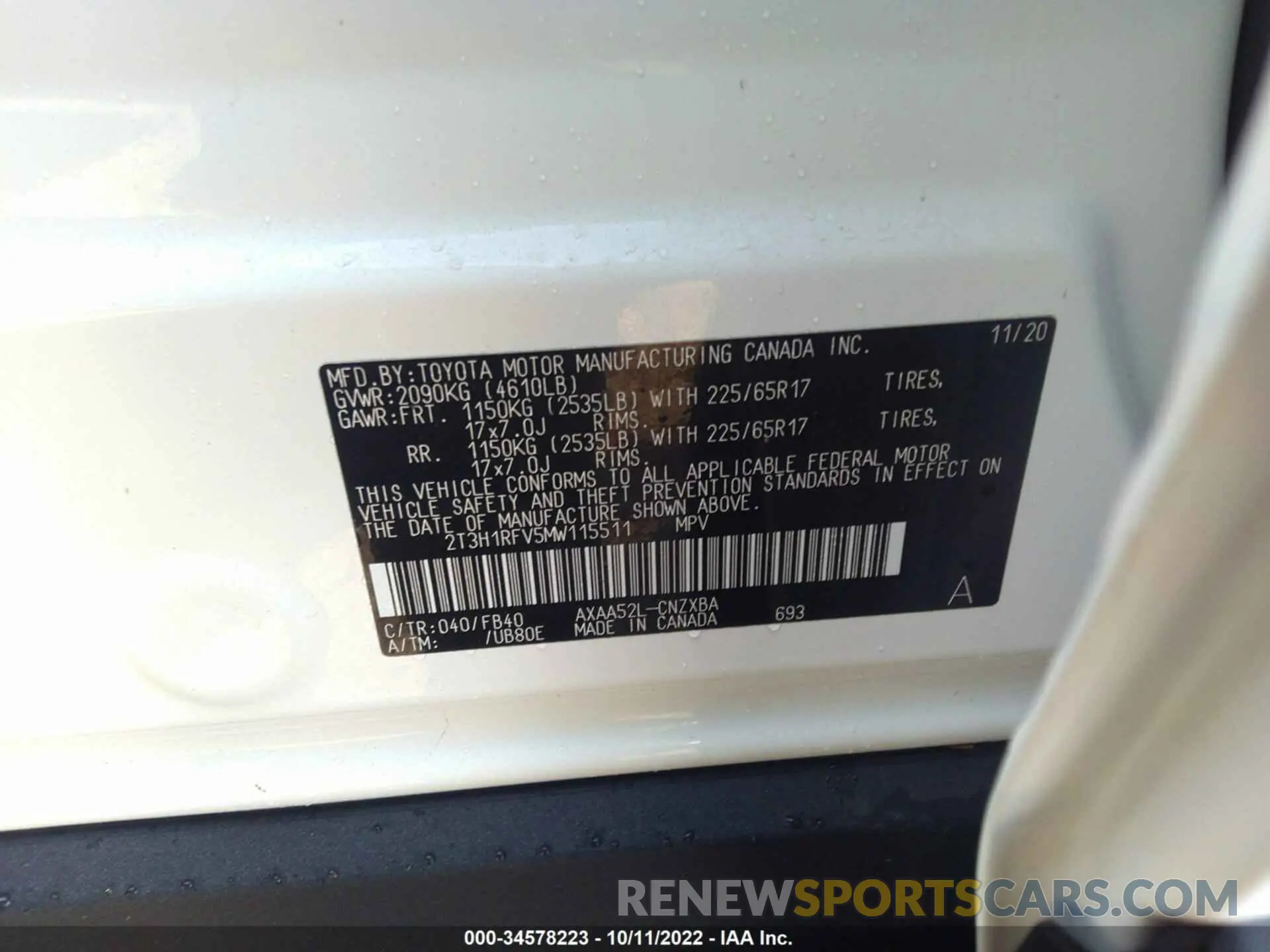9 fotografías del automóvil dañado 2T3H1RFV5MW115511 TOYOTA RAV4 2021